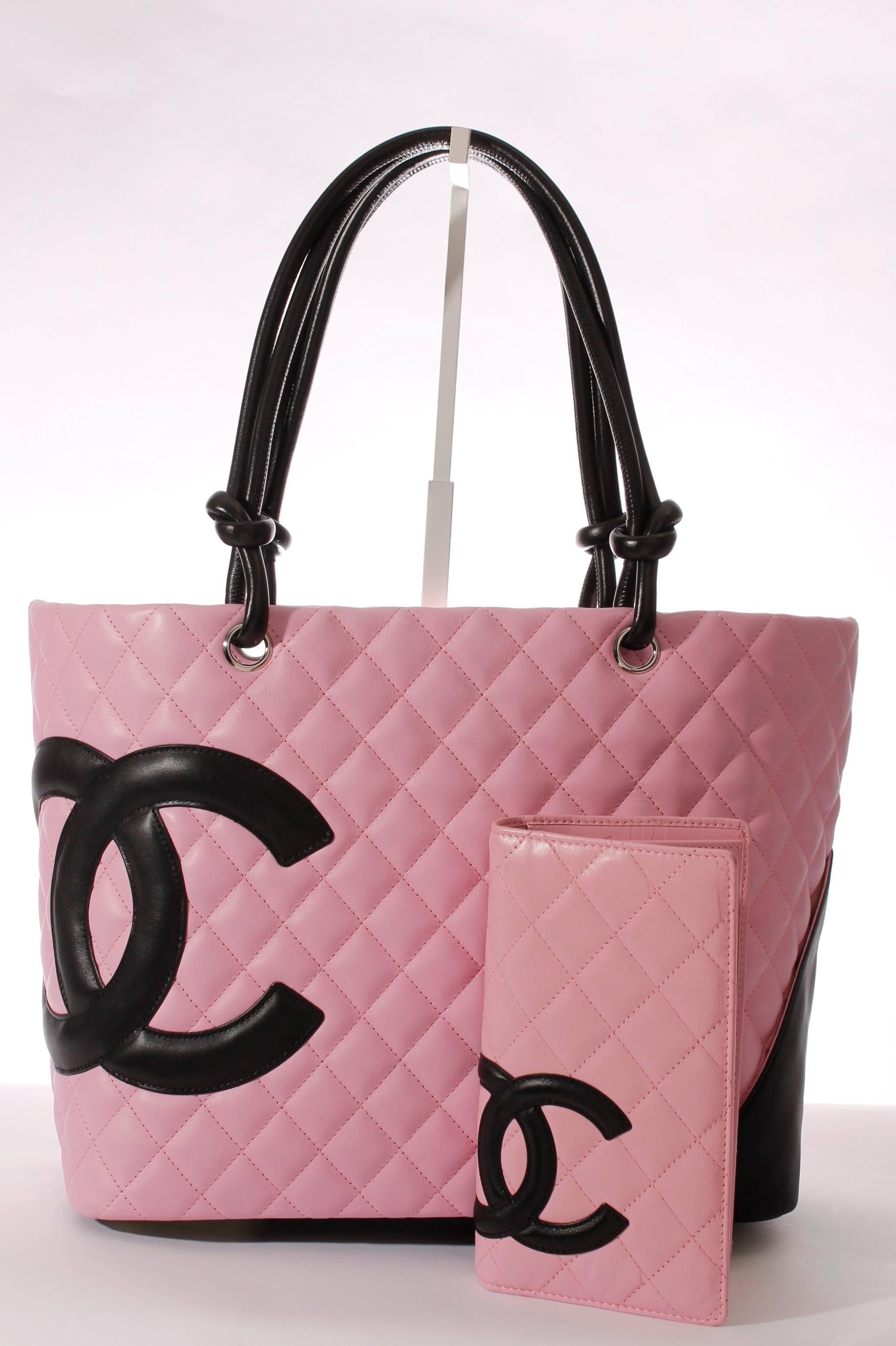 Chanel Ligne Cambon Vertical Wallet - pink/black leather 2