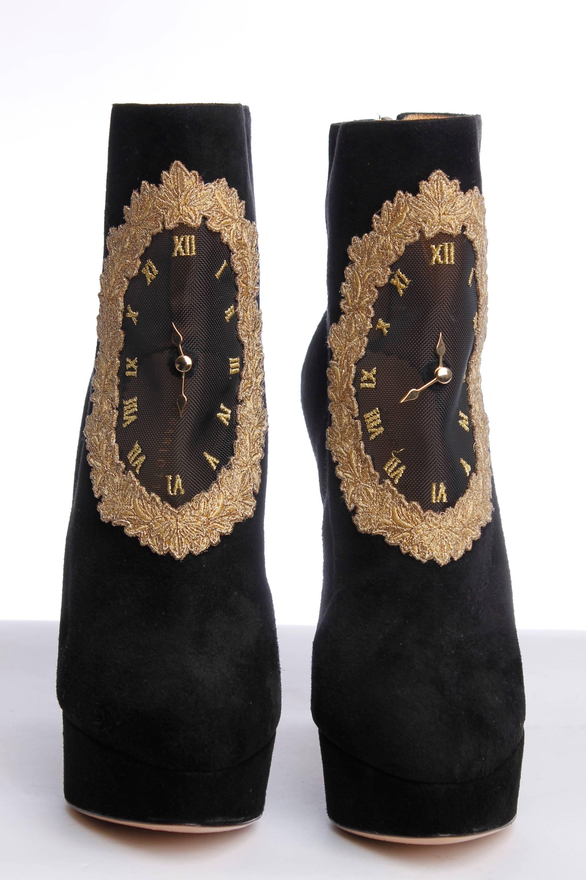 Charlotte Olympia On Time Clock Ankle Boots - black suede In New Condition In Baarn, NL