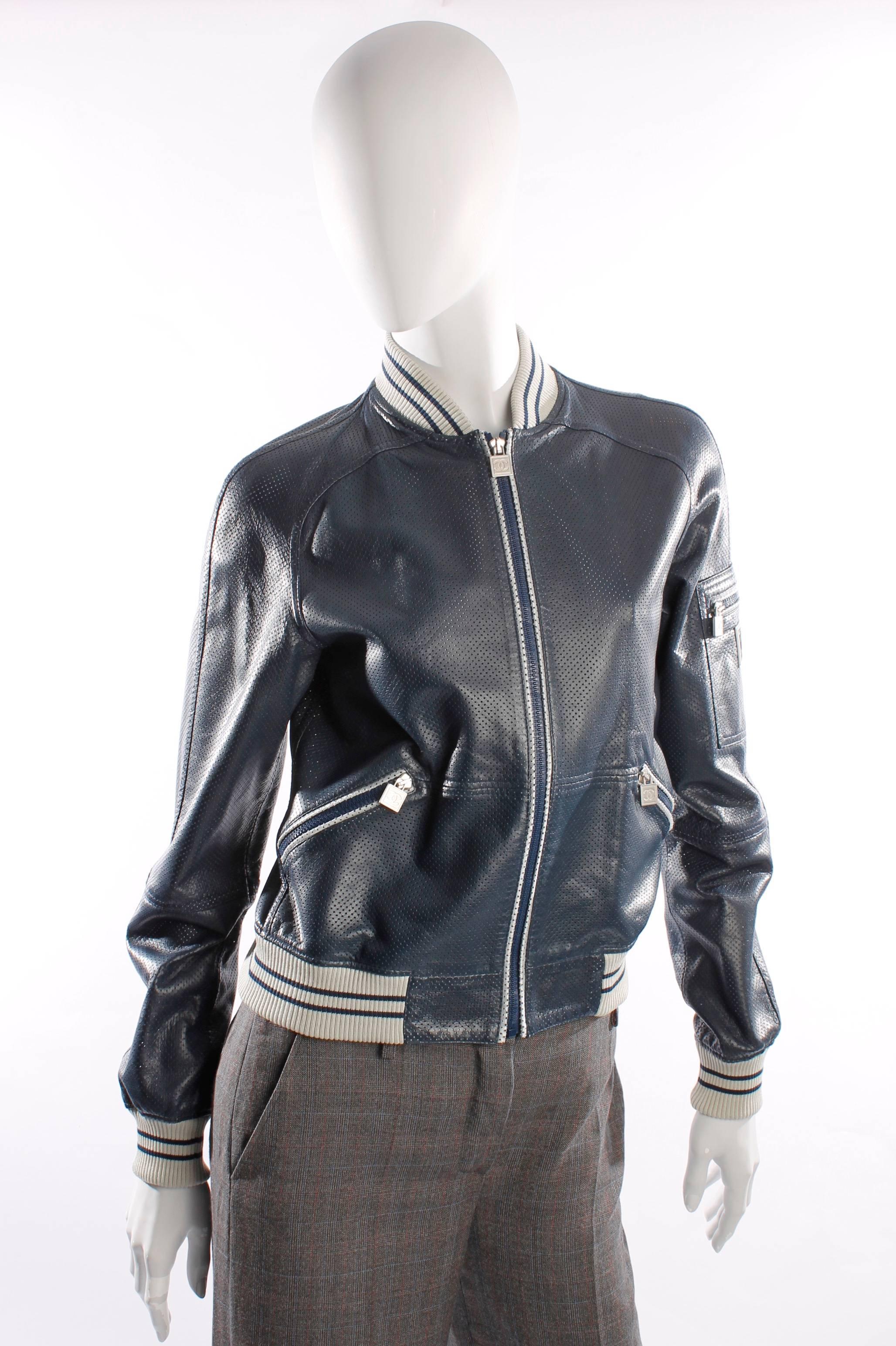 Women's or Men's Chanel Jacket Leather - blue/silver