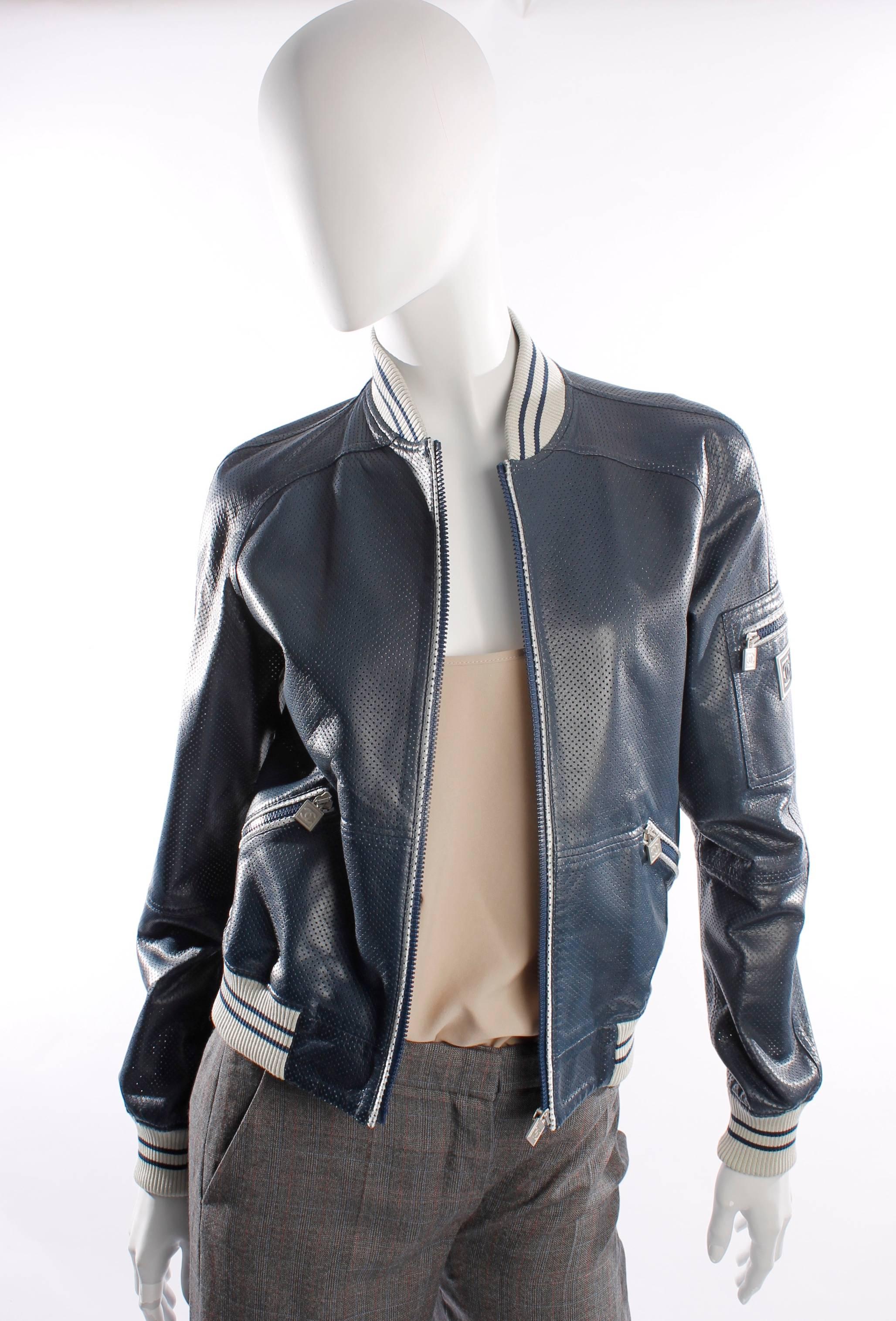 Chanel Jacket Leather - blue/silver 3