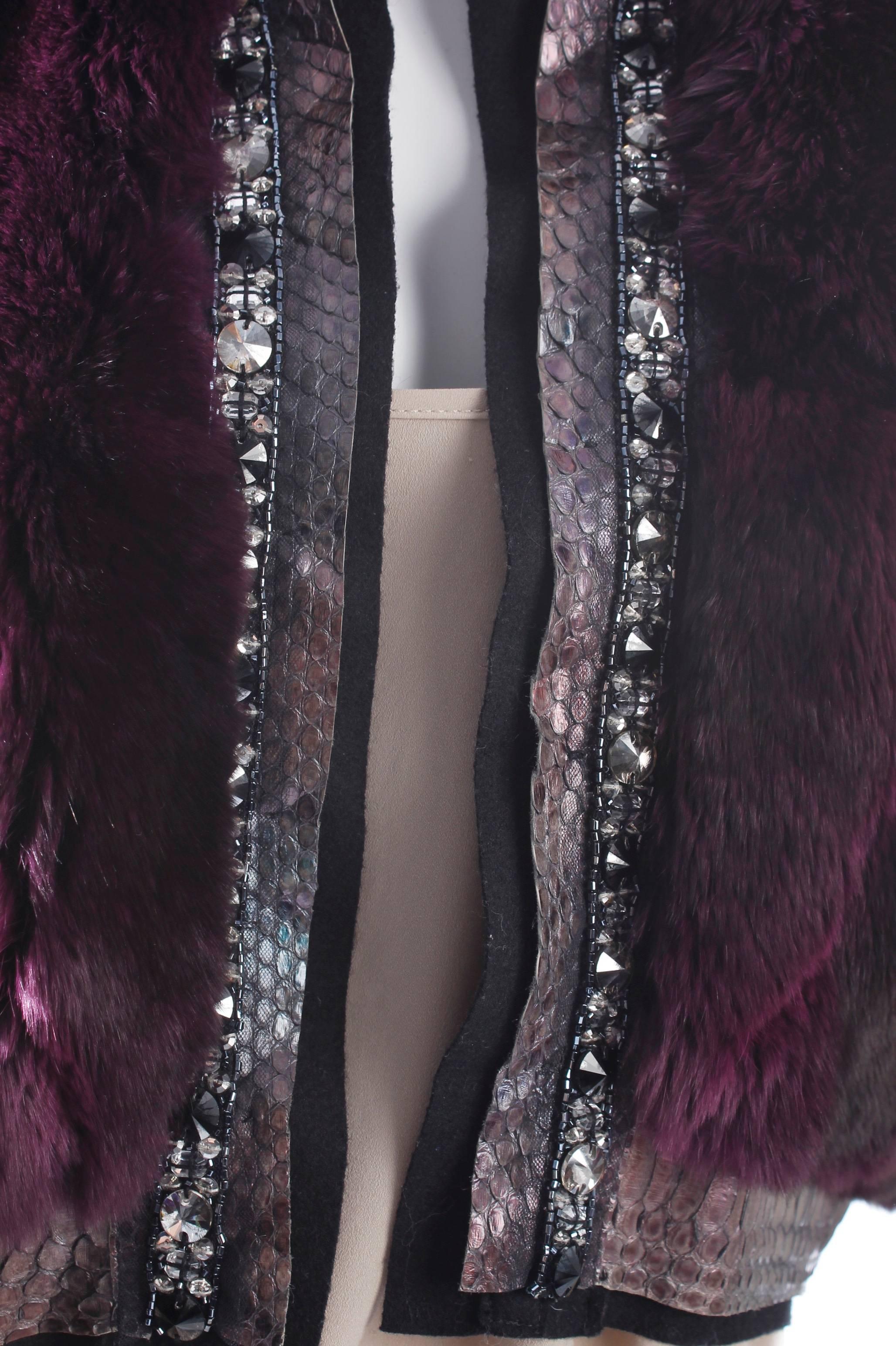 Black Roberto Cavalli Chinchilla & Python Fur Coat - purple 40th anniversary  For Sale