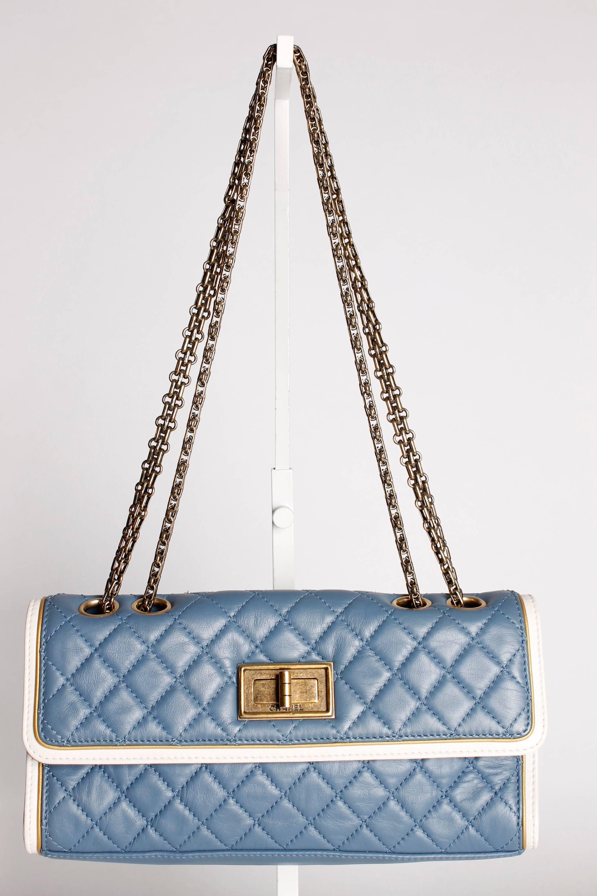 Women's Chanel Baguette Bag - light blue/off-white/bronze