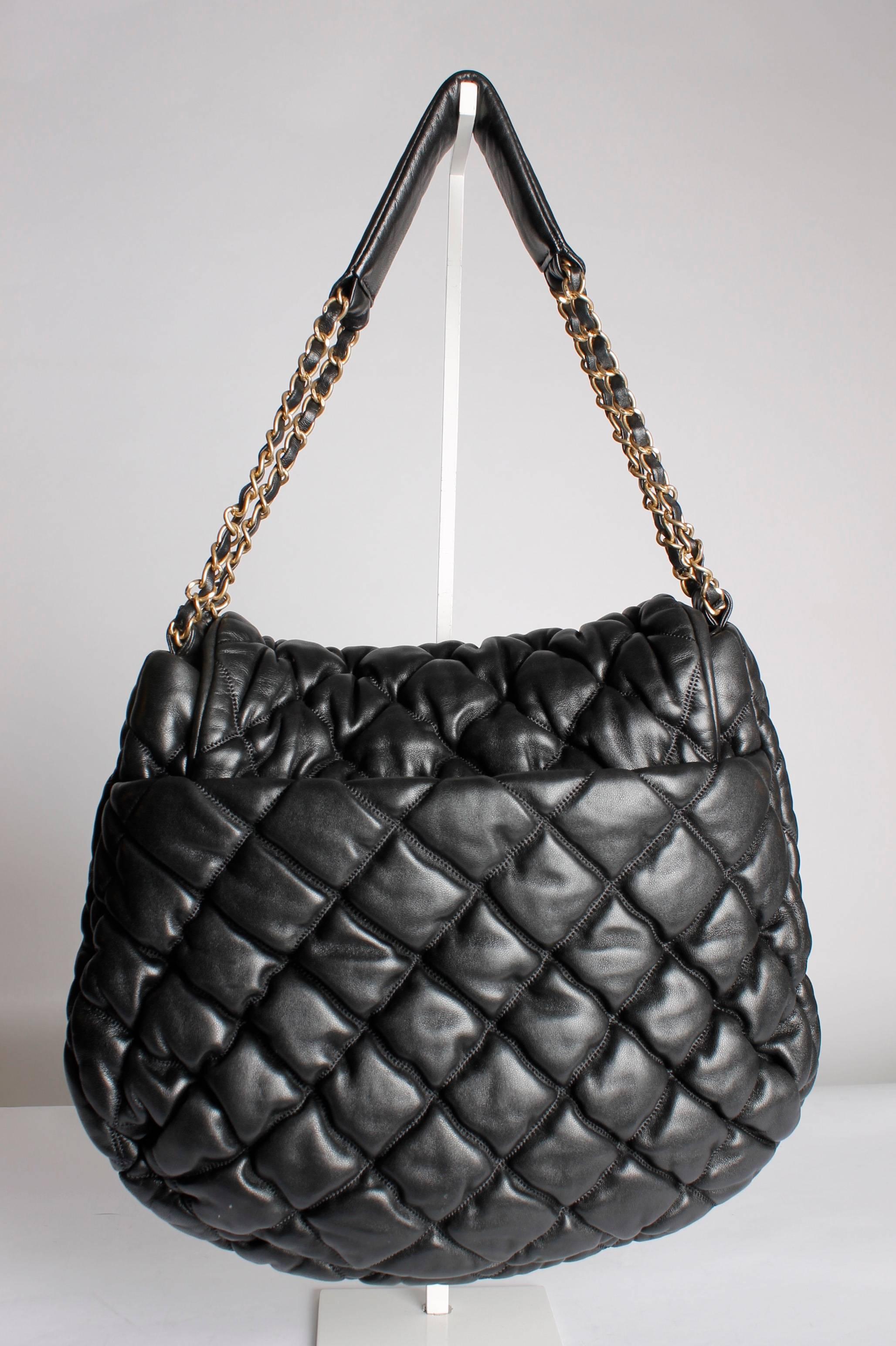 Chanel Bubble Quilted Flap Bag - black leather 2