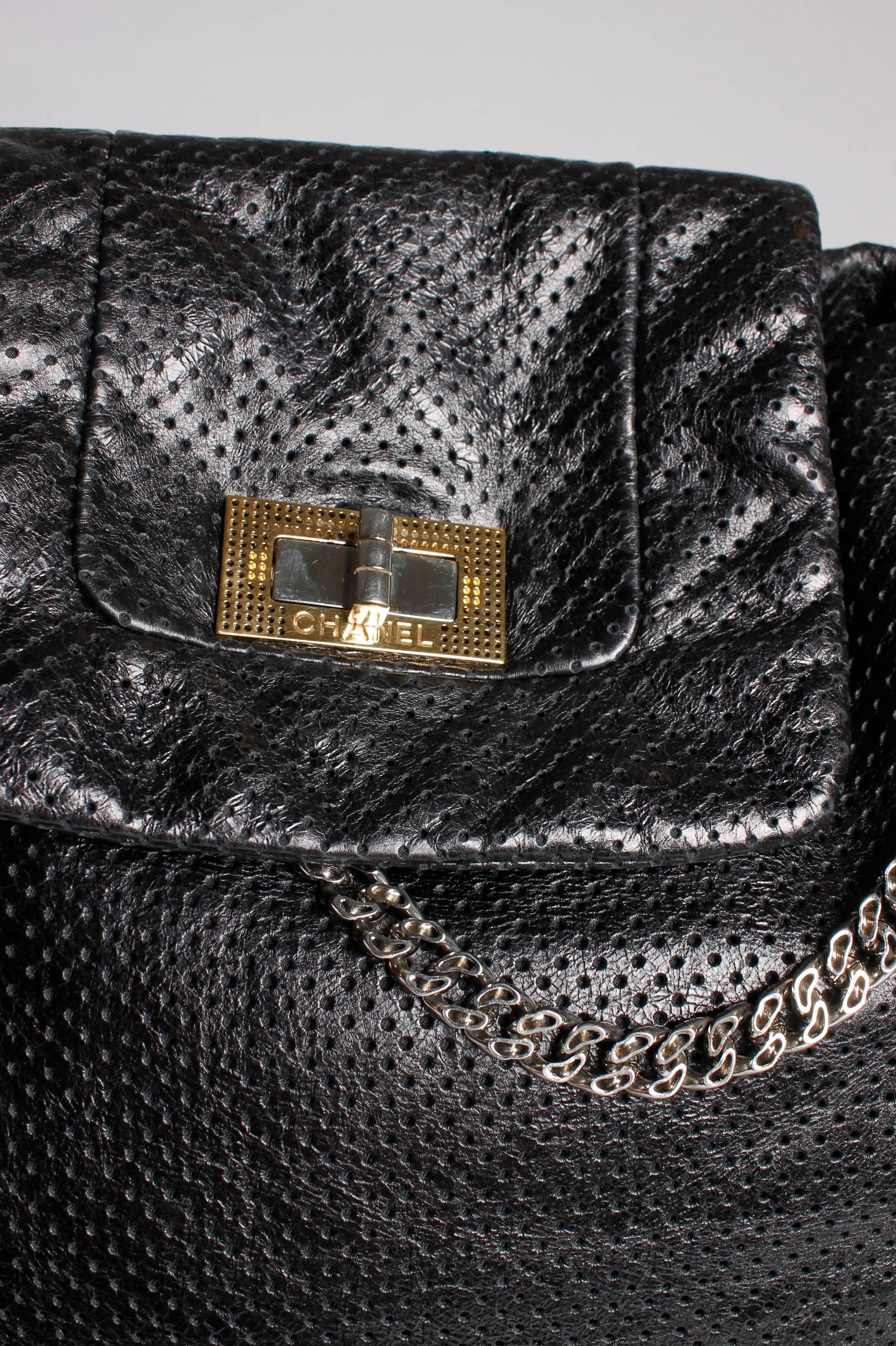 Chanel Reissue Perforated Leather Drill Large Tote Bag - black 1