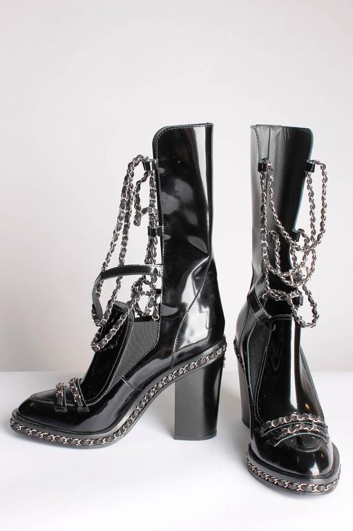Chanel Chain Boots - black leather / silver at 1stDibs | chanel boots ...