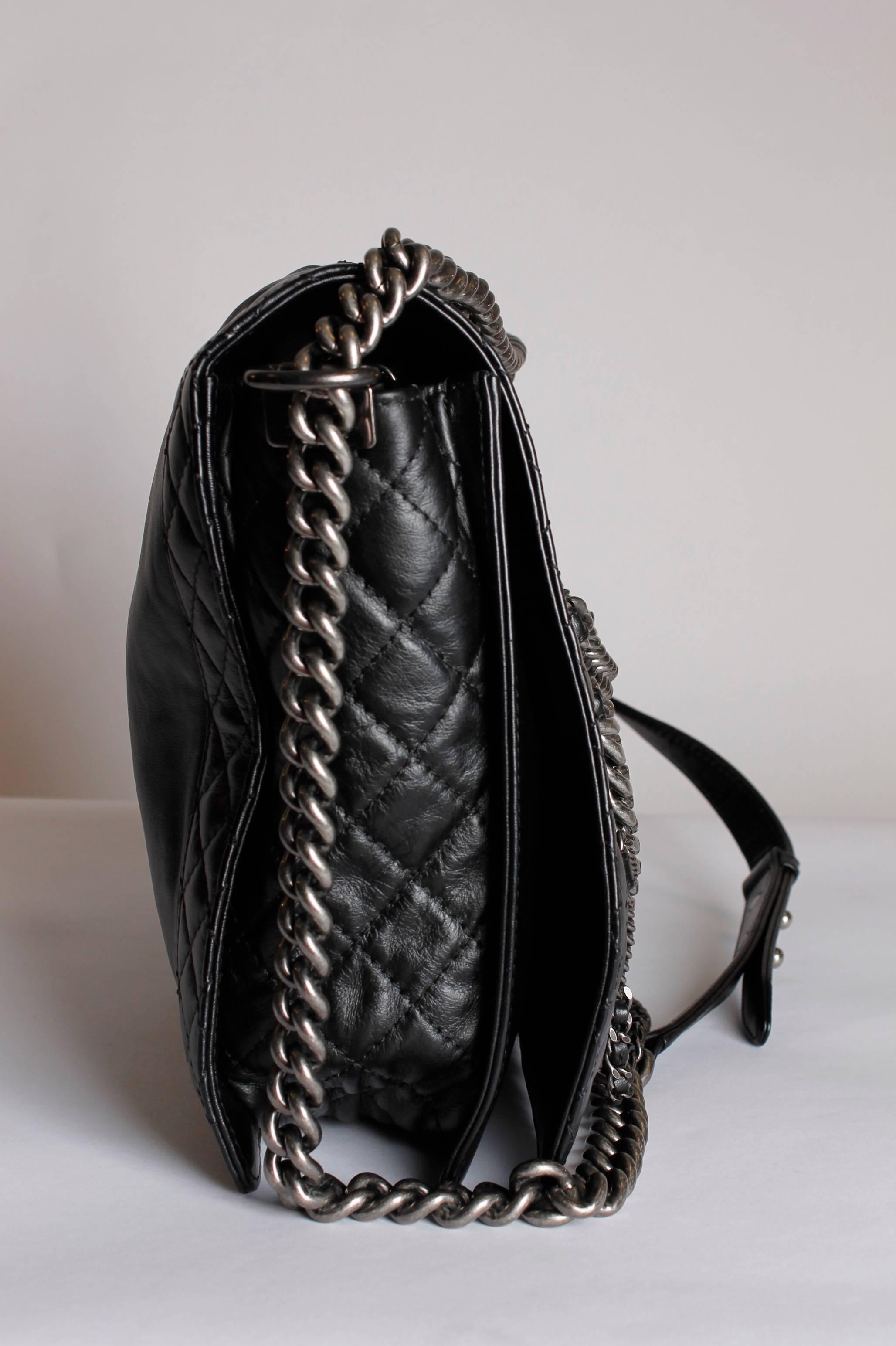 Chanel Boy Bag Enchained XL - black leather 2014 In Excellent Condition In Baarn, NL