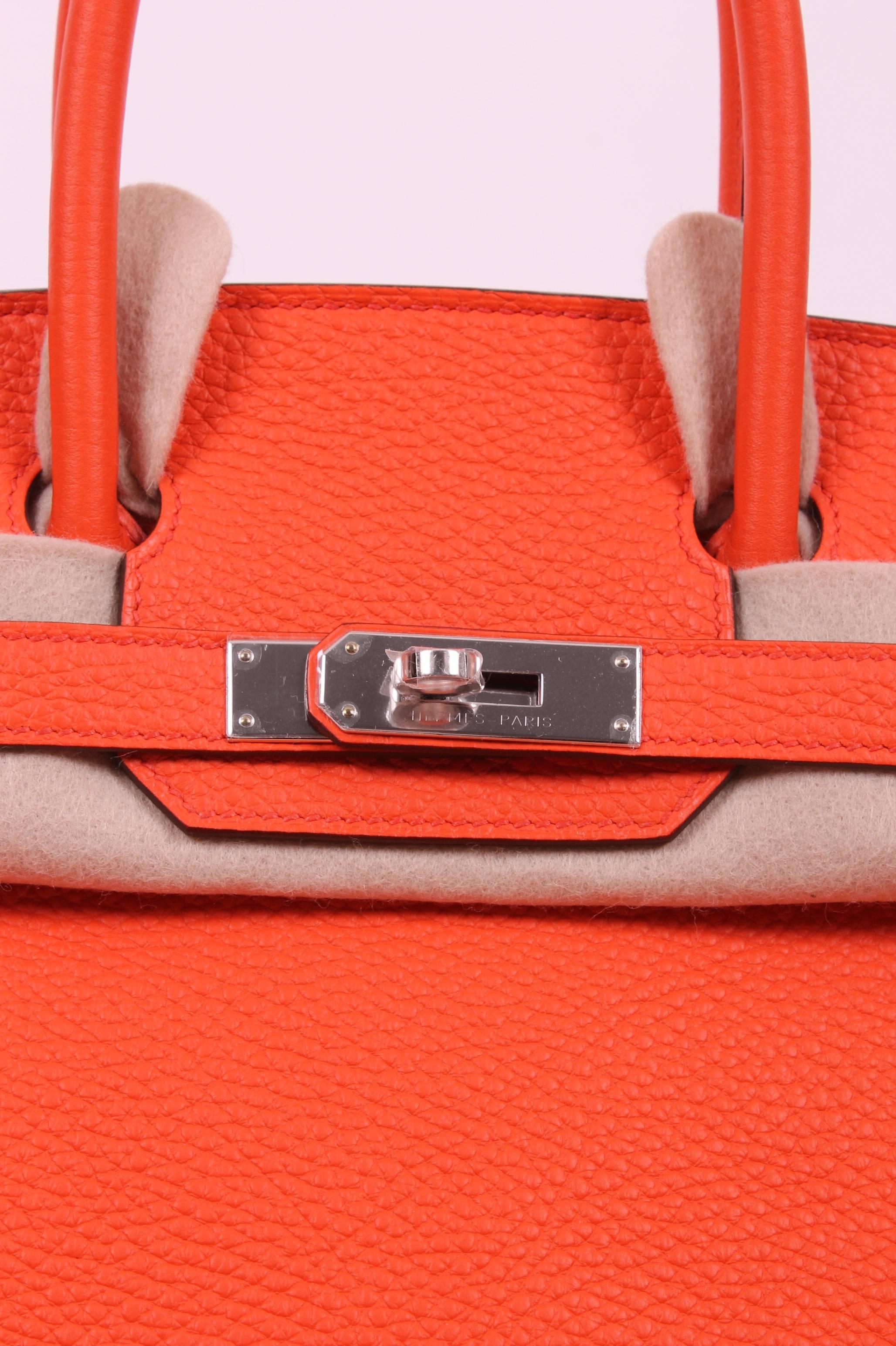 Hermes Birkin Bag 30 Orange Poppy Clemence - silver hardware 1