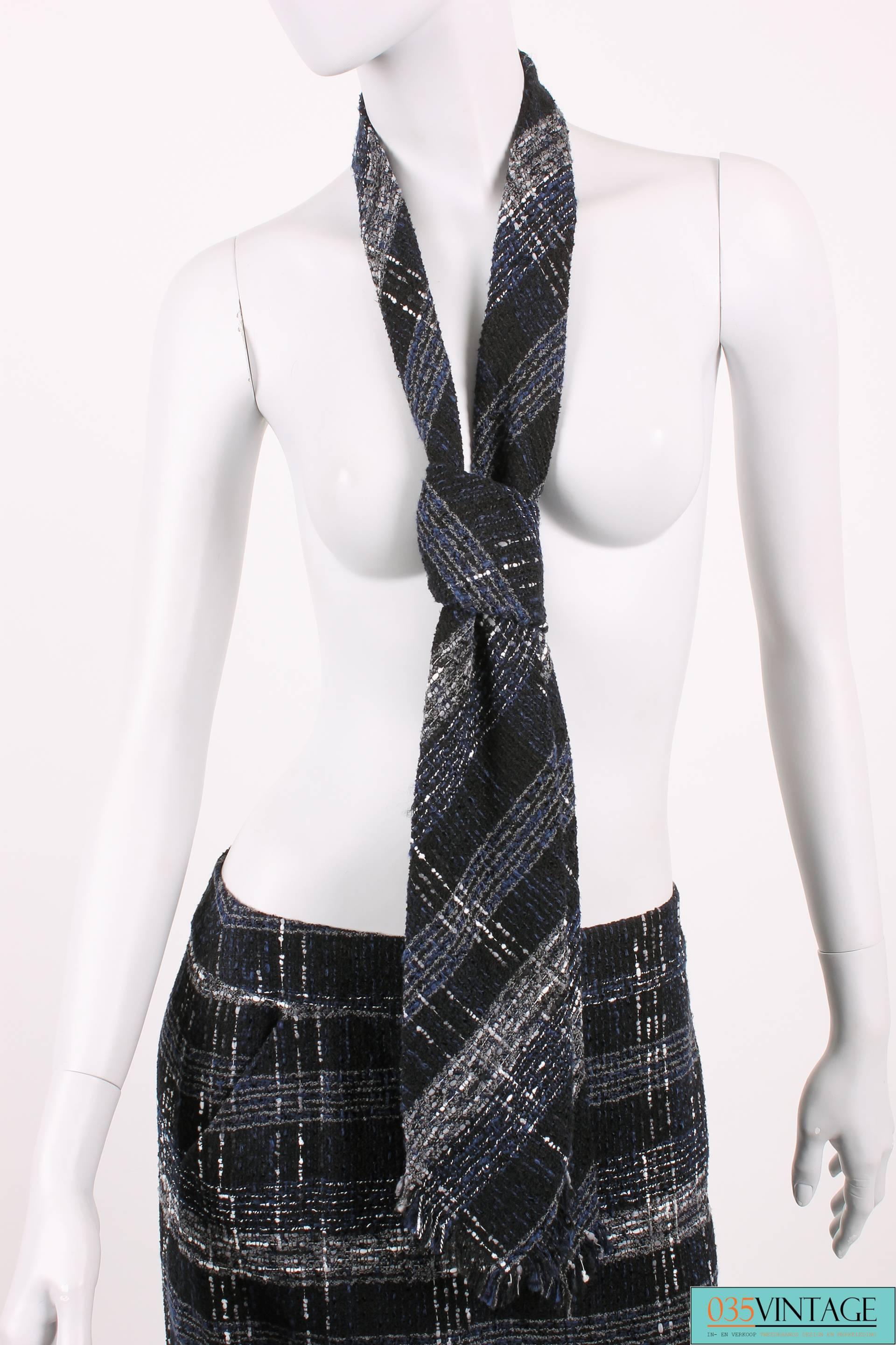 Black Chanel Suit 3-pcs Jacket, Skirt & Tie - dark blue/black/grey/white