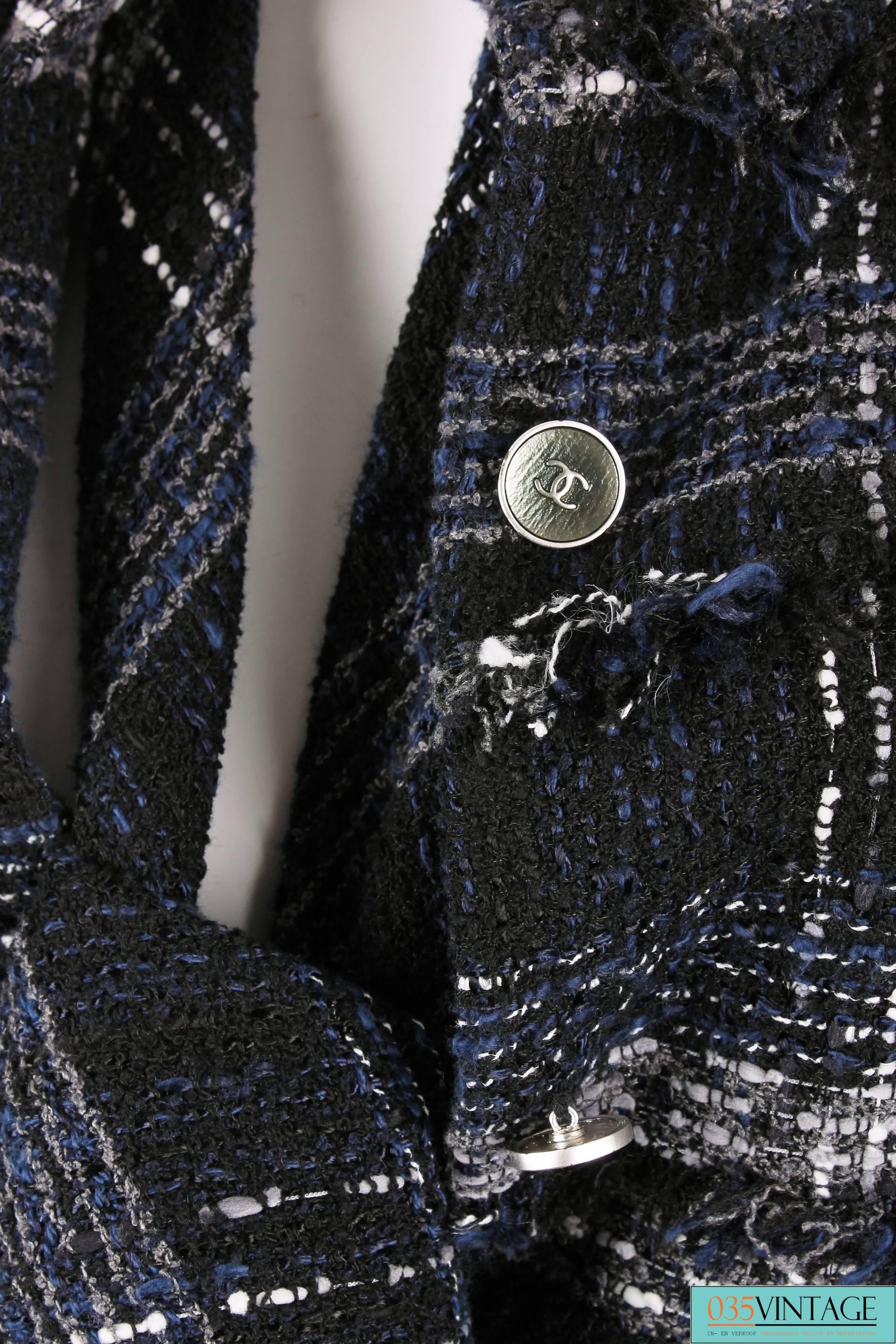 Women's or Men's Chanel Suit 3-pcs Jacket, Skirt & Tie - dark blue/black/grey/white