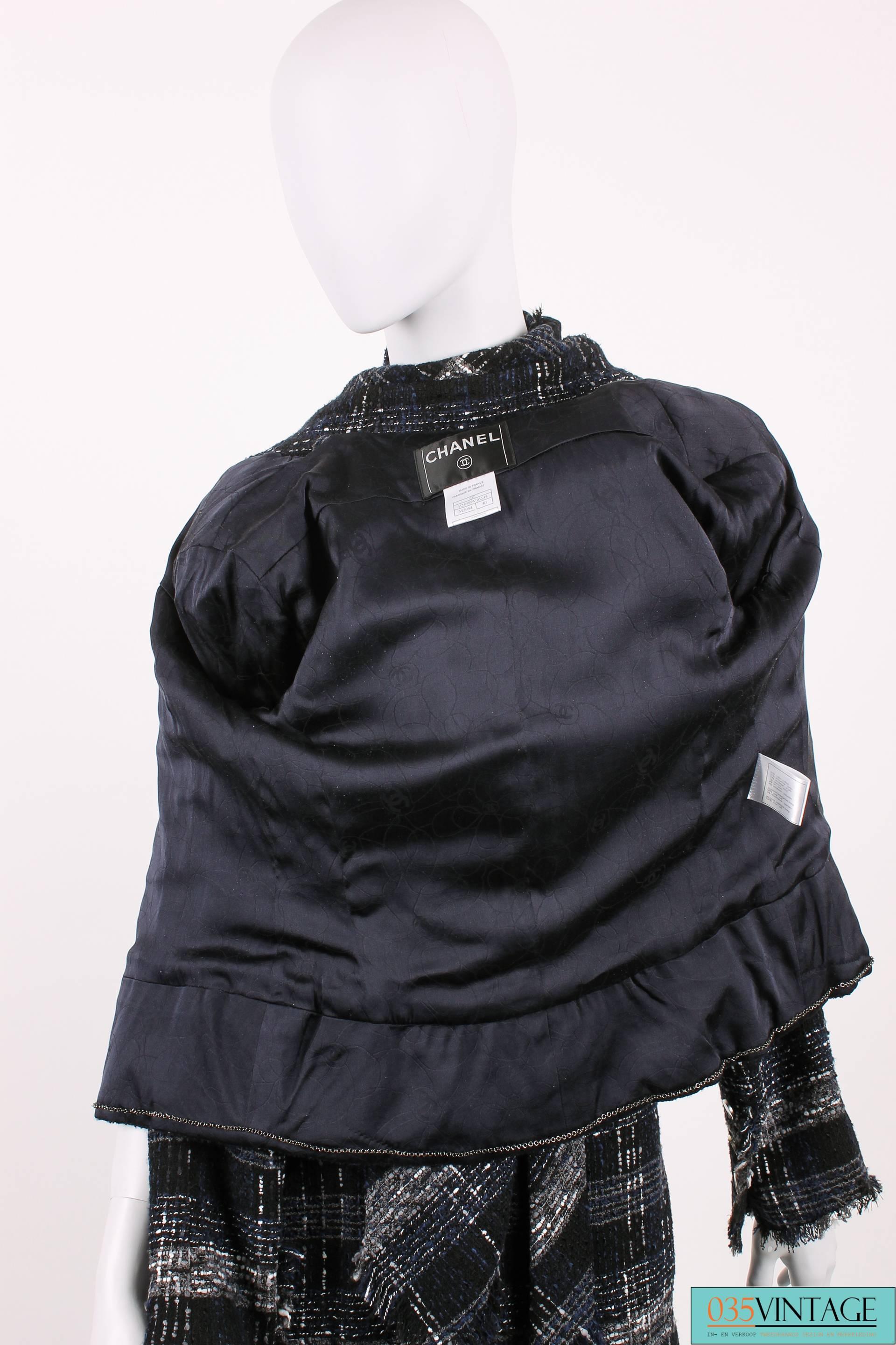 Chanel Suit 3-pcs Jacket, Skirt & Tie - dark blue/black/grey/white In New Condition In Baarn, NL