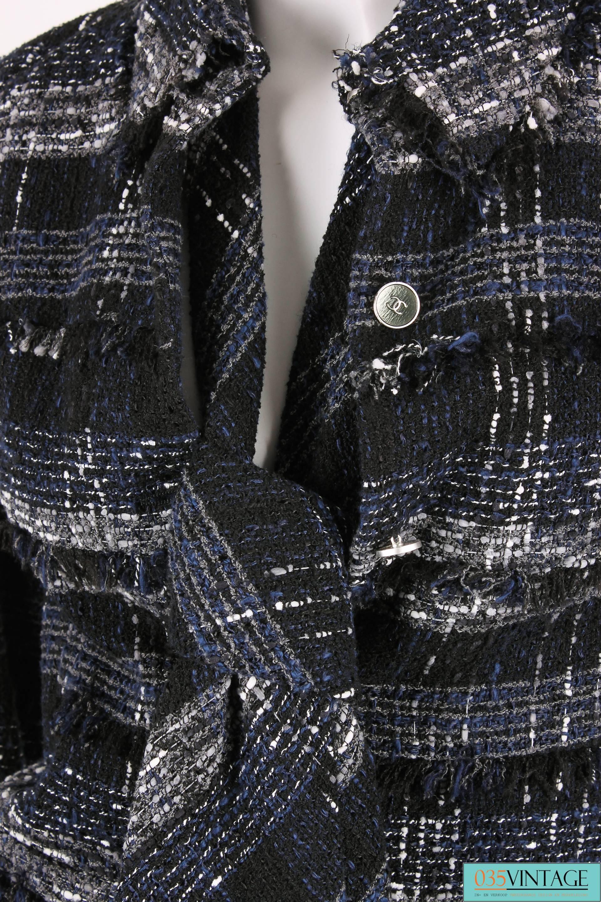 Chanel Suit 3-pcs Jacket, Skirt & Tie - dark blue/black/grey/white 2