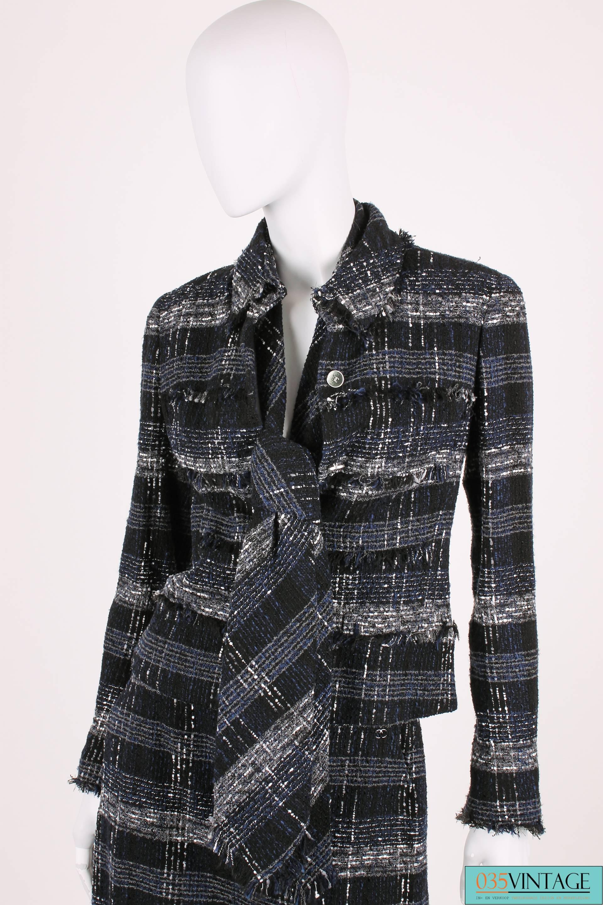 Chanel Suit 3-pcs Jacket, Skirt & Tie - dark blue/black/grey/white 1