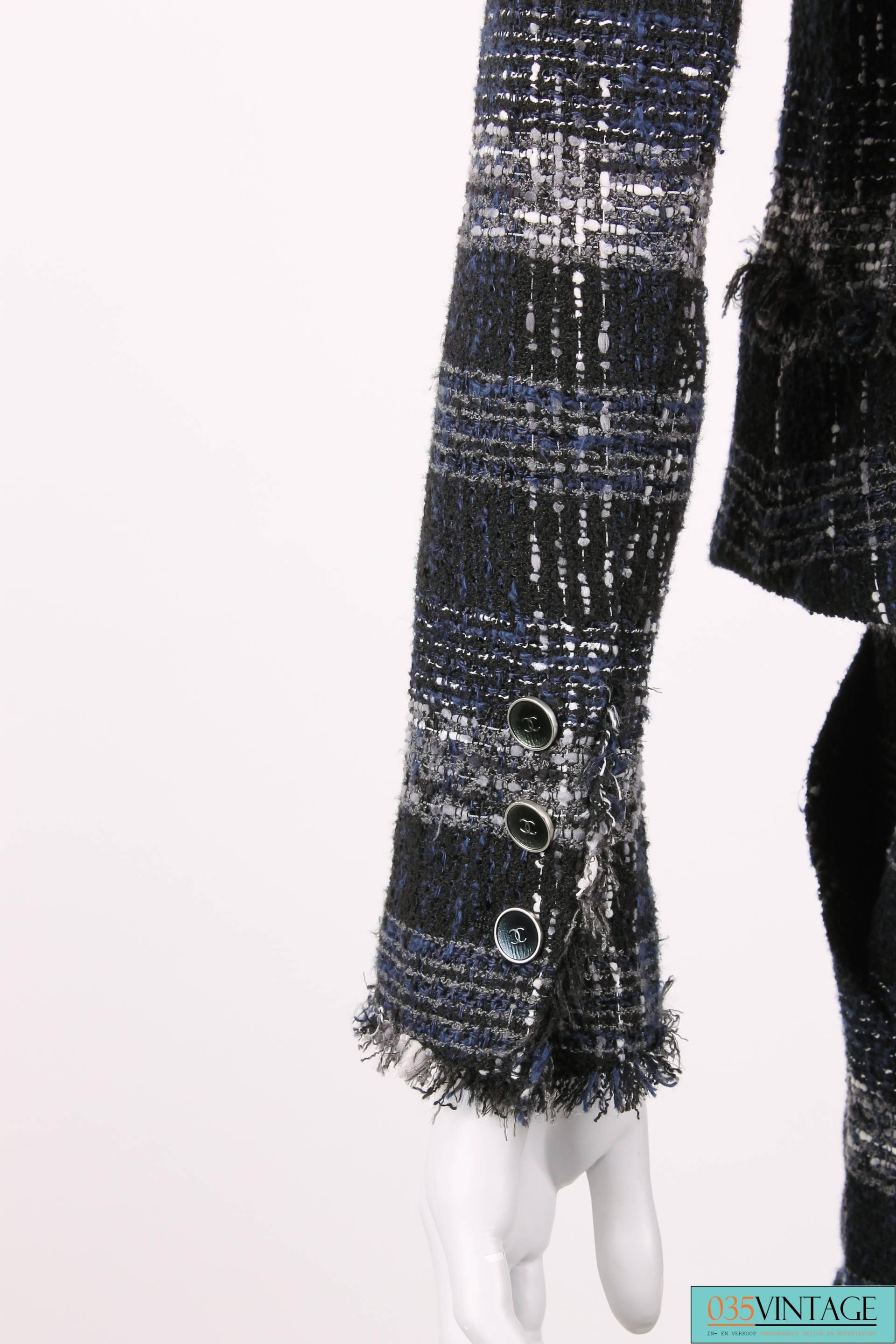 Chanel Suit 3-pcs Jacket, Skirt & Tie - dark blue/black/grey/white 3