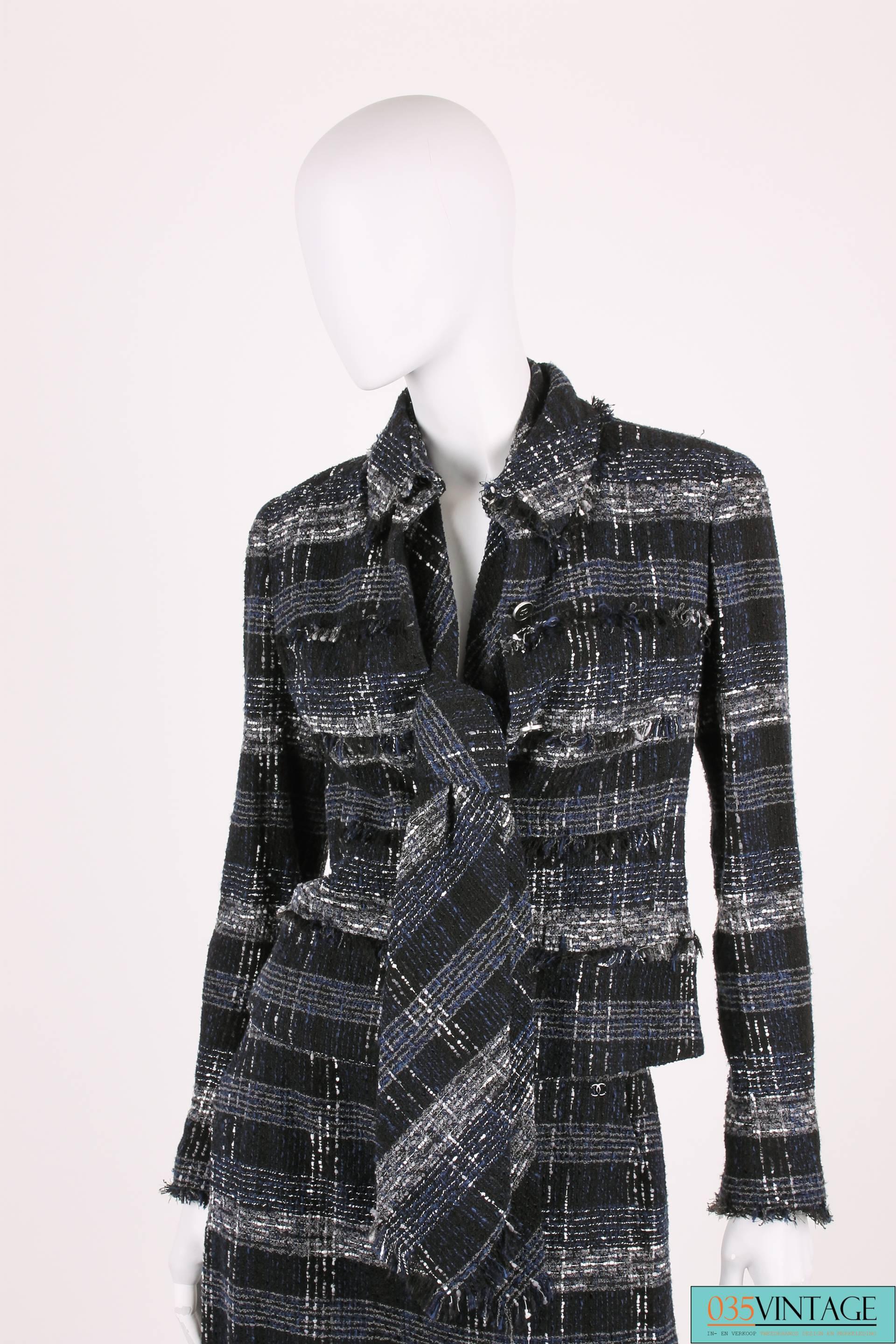 Chanel Suit 3-pcs Jacket, Skirt & Tie - dark blue/black/grey/white 4