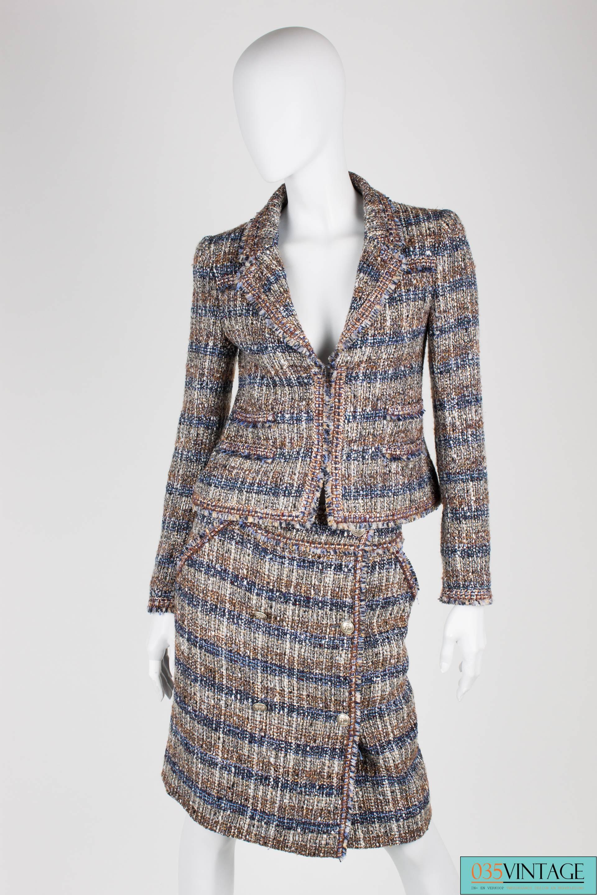 Chanel 2-piece suit - blue/brown/grey/silver In New Condition In Baarn, NL