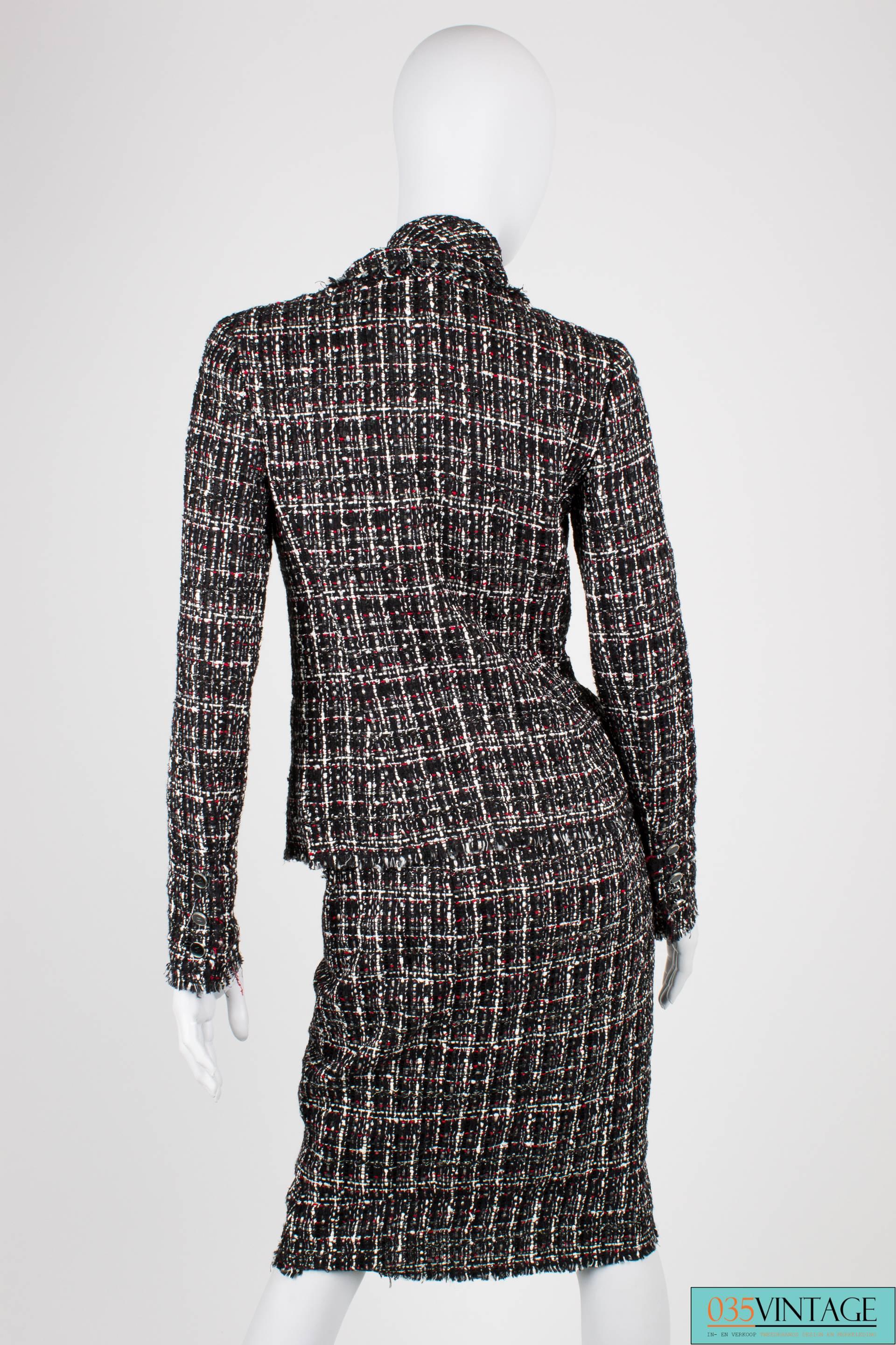 Black Chanel Suit 3-pcs Jacket, Skirt & Tie - black/white/grey/red For Sale
