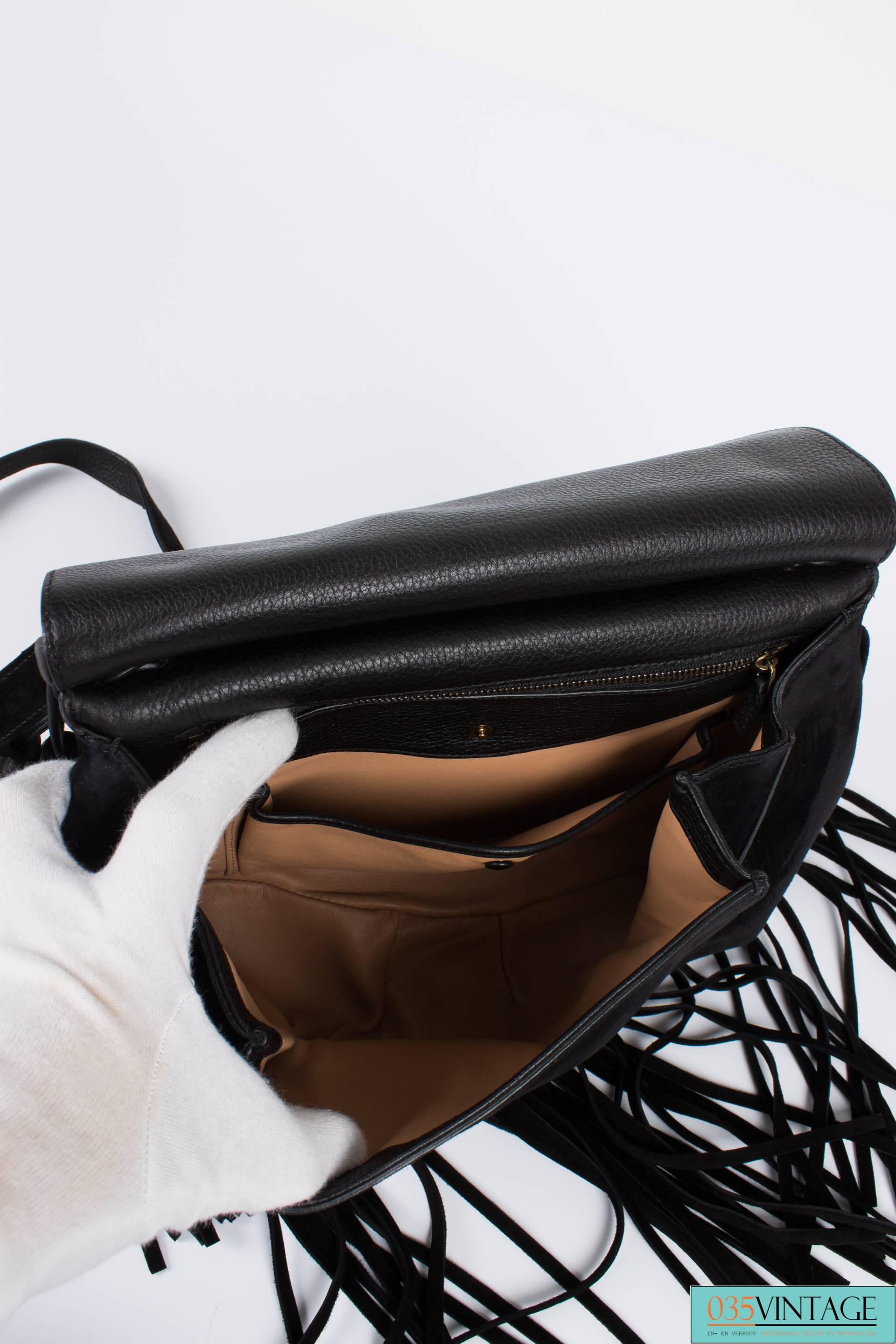 Women's Gucci Nouveau Fringe Shoulder Bag - black suede/black bamboo