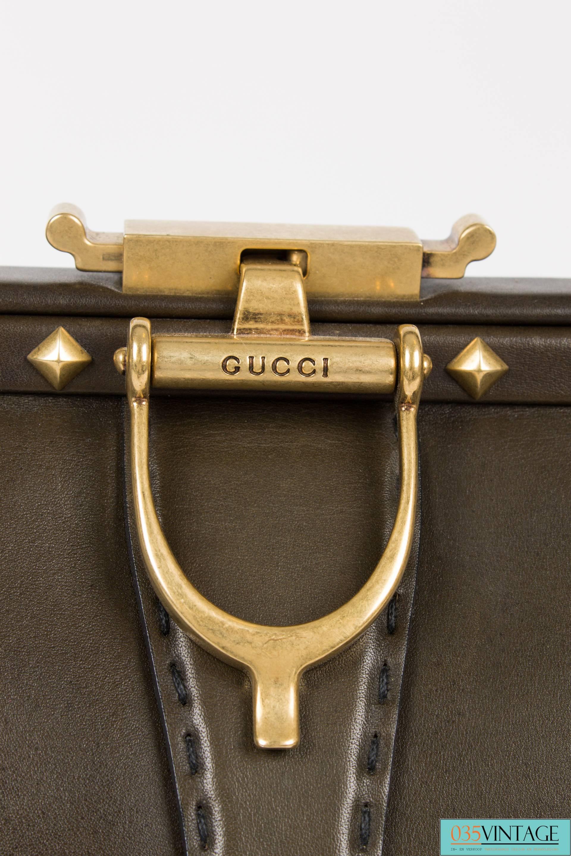 Gucci Lady Stirrup Top Handle Bag Limited Edition - dark green leather 3