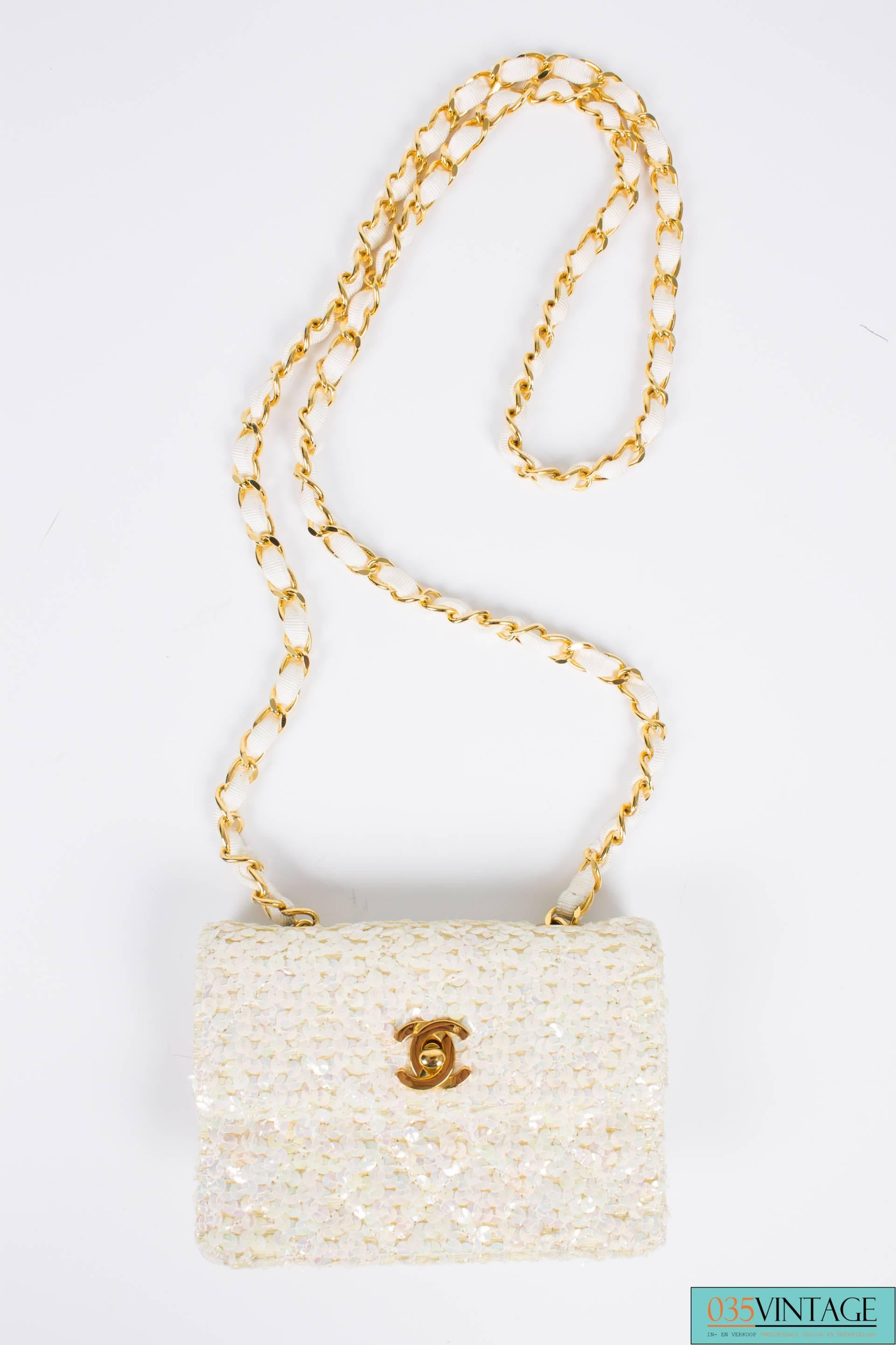 Chanel Iridescent Micro Flap Bag - ivory/sequins/gold 1