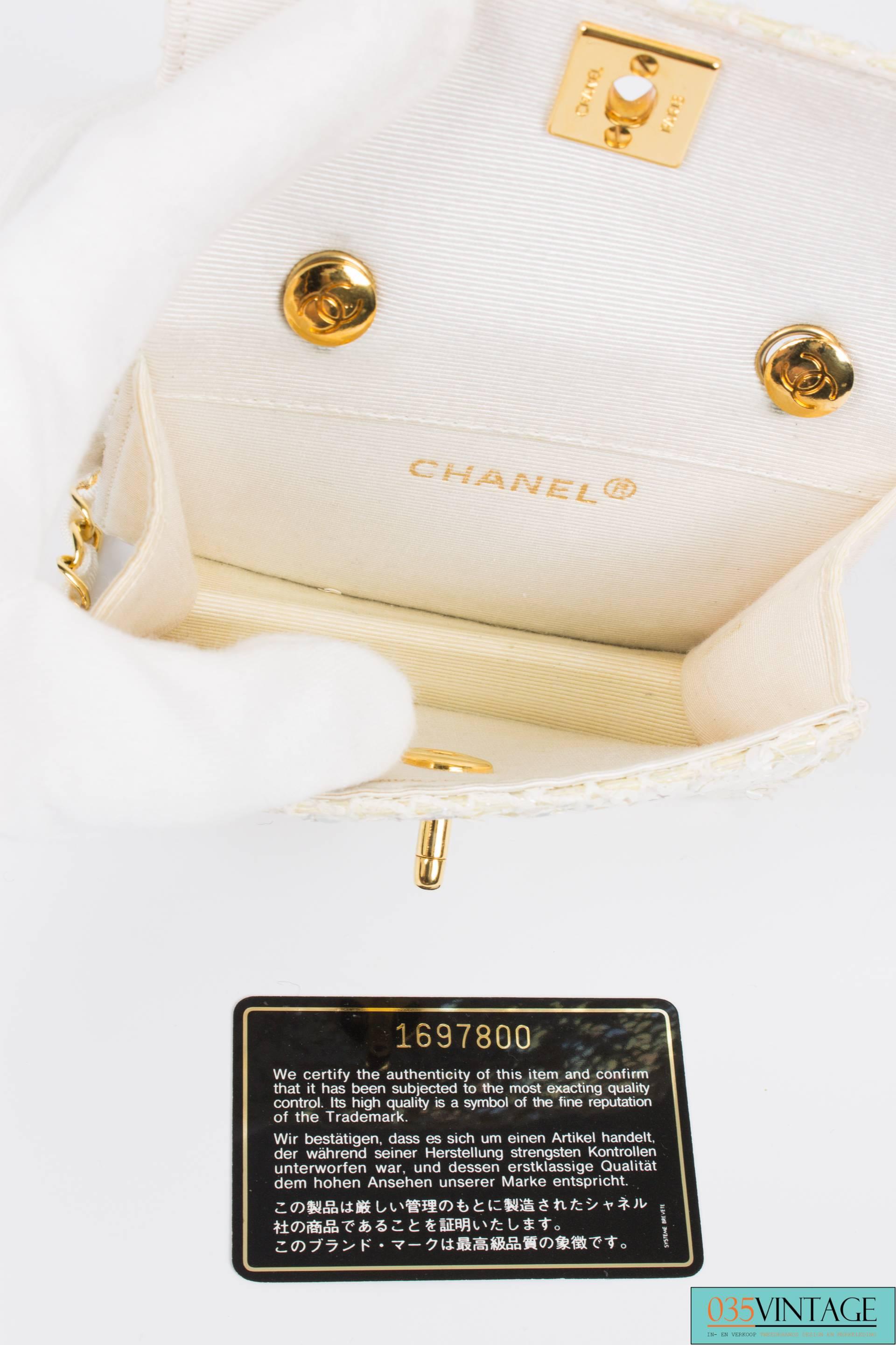 Chanel Iridescent Micro Flap Bag - ivory/sequins/gold In Excellent Condition In Baarn, NL