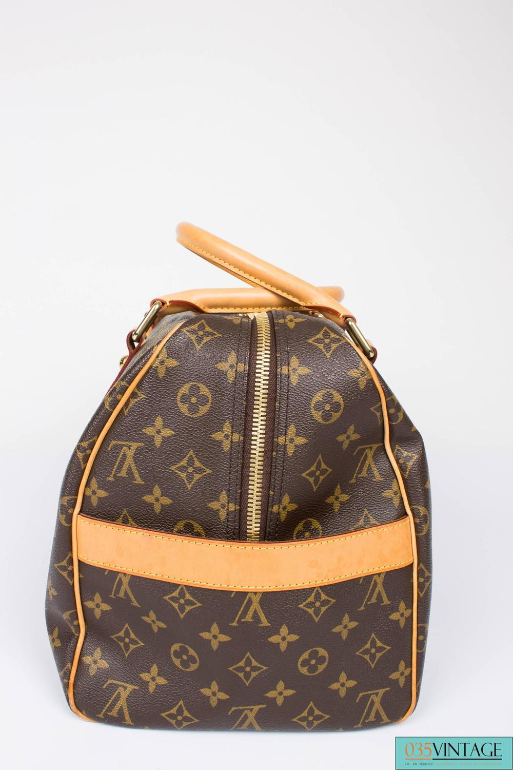 Louis Vuitton Carry All Weekend Bag - brown canvas/beige leather For Sale at 1stdibs