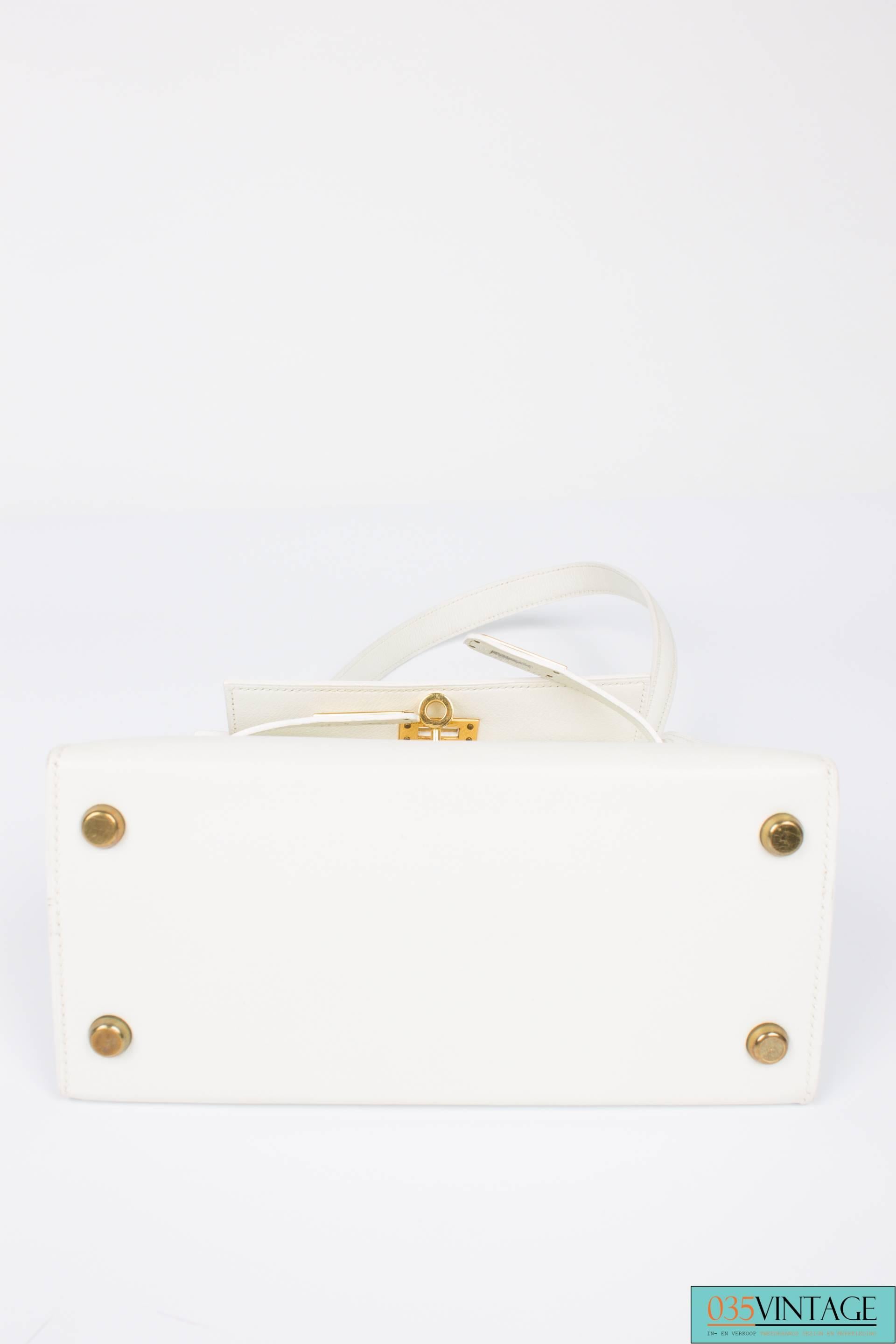 Women's or Men's Hermès Mini Kelly Bag 20 - white leather 1986
