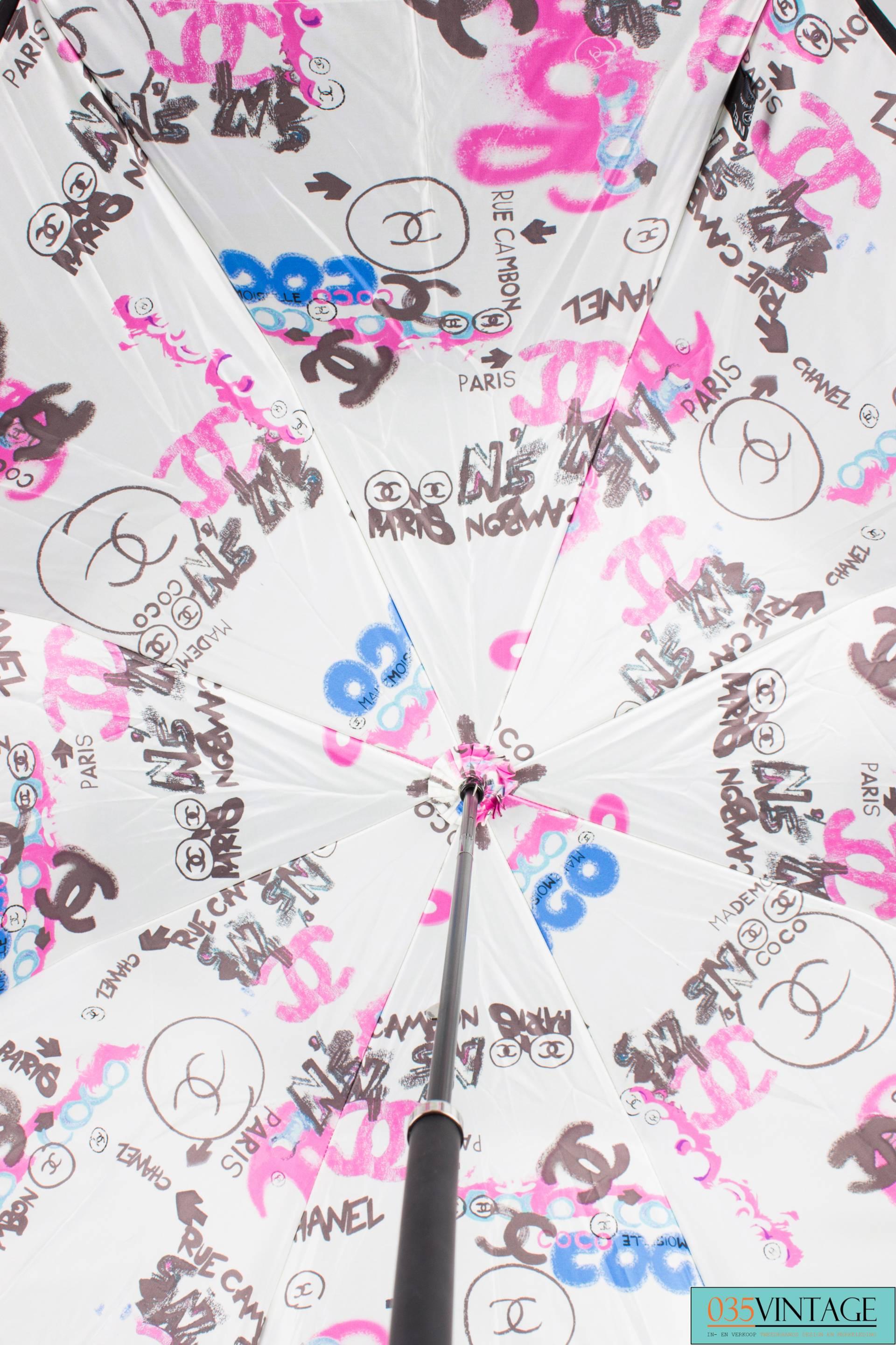 Women's or Men's Chanel Logo Grafitti Print Umbrella - black/blue/pink/white