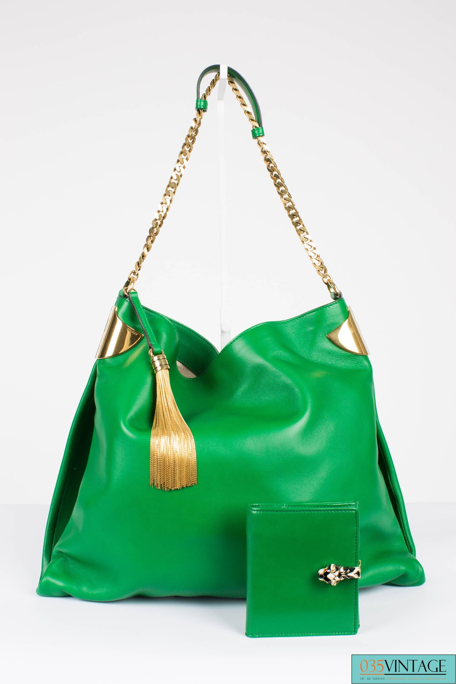 Green Gucci 1970 Medium Shoulder Bag - green leather/gold