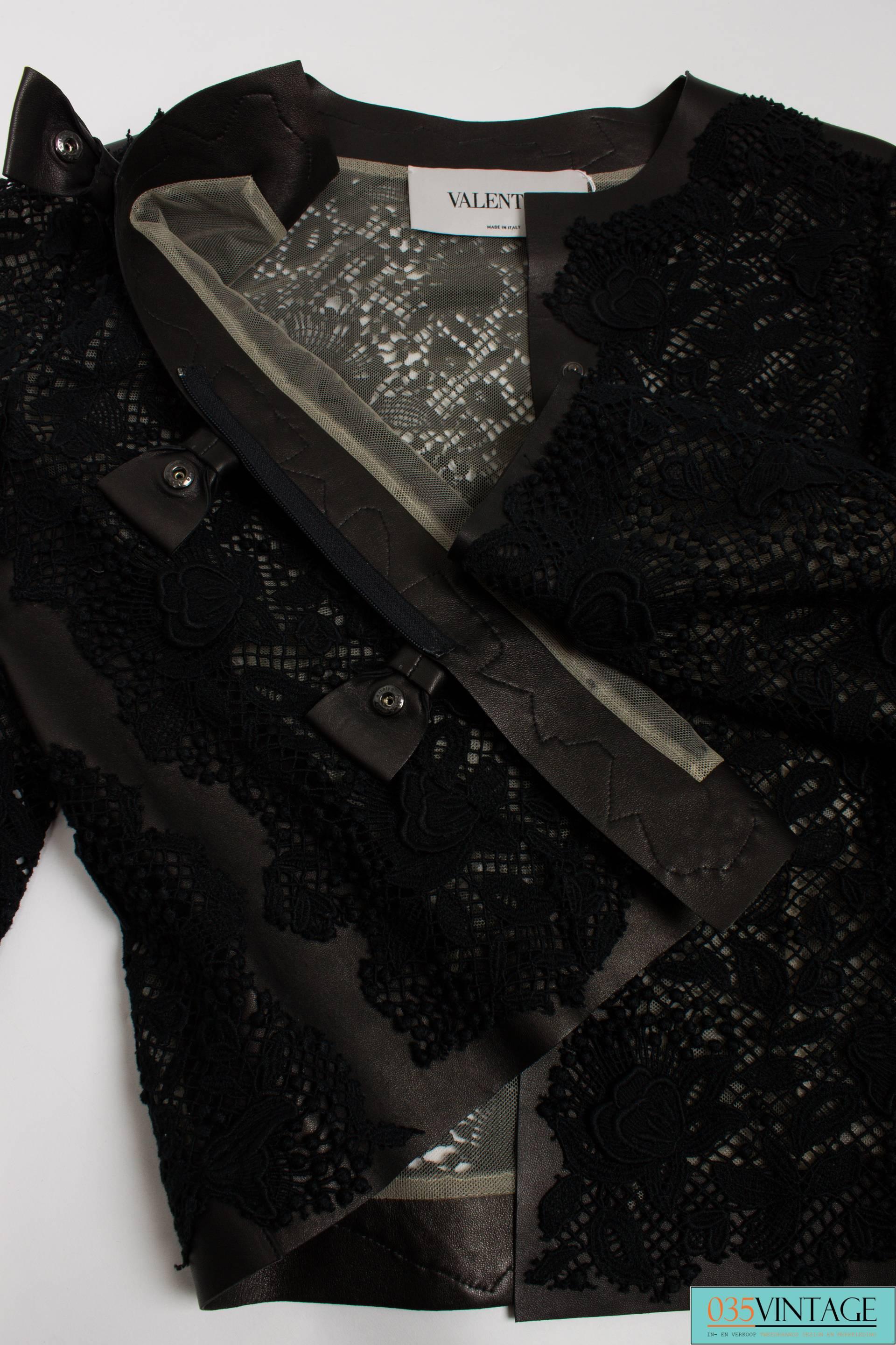 Black Valentino Leather and Lace Jacket - black For Sale