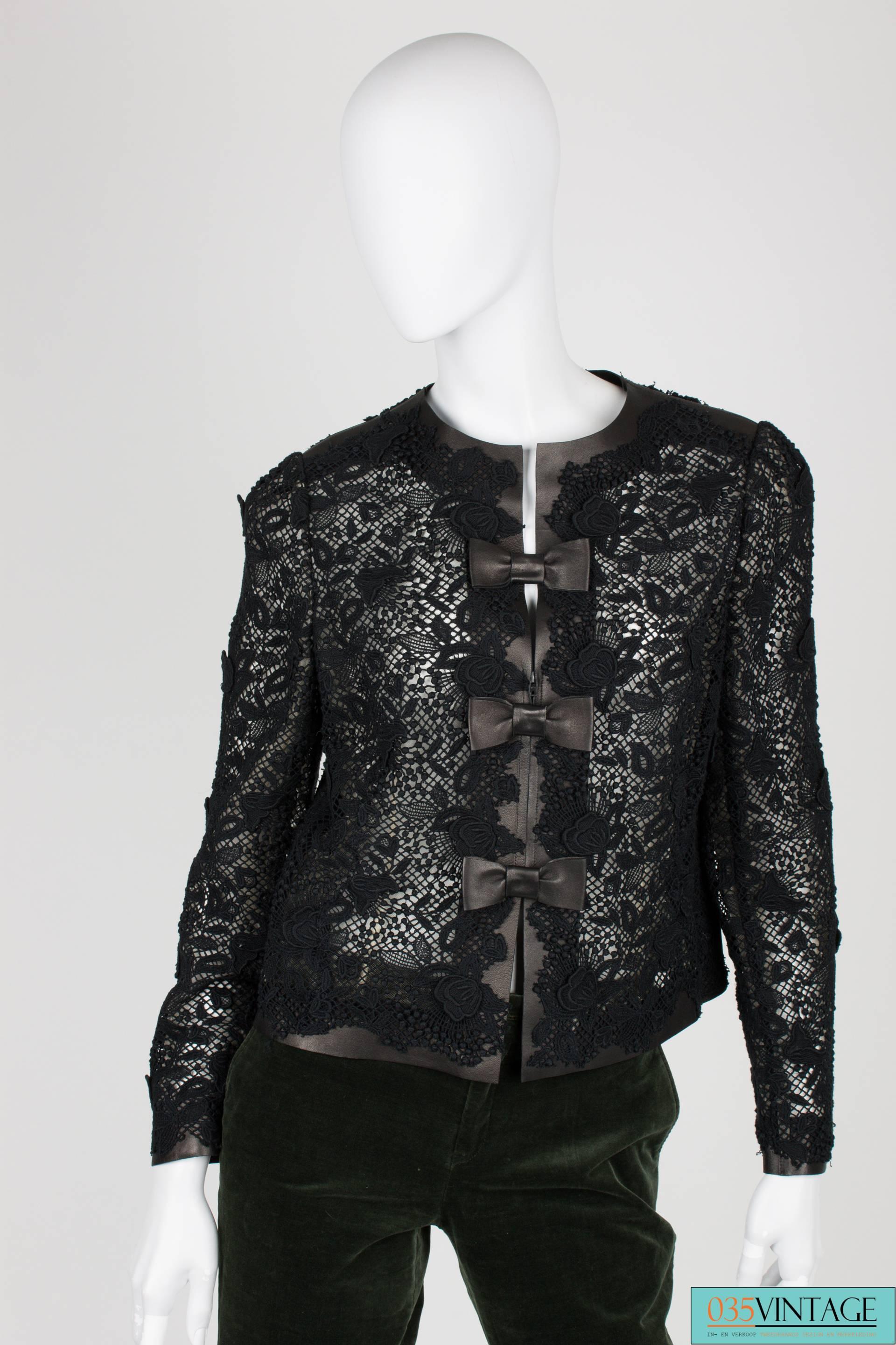 Women's Valentino Leather and Lace Jacket - black For Sale