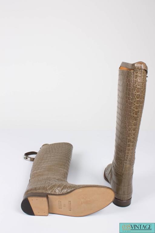 Hermes Jumping Riding Boots Alligator Kelly Taupe Palladium Hardware at