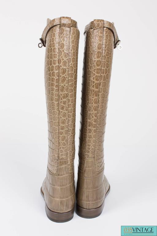Hermes Jumping Riding Boots Alligator Kelly Taupe Palladium Hardware at