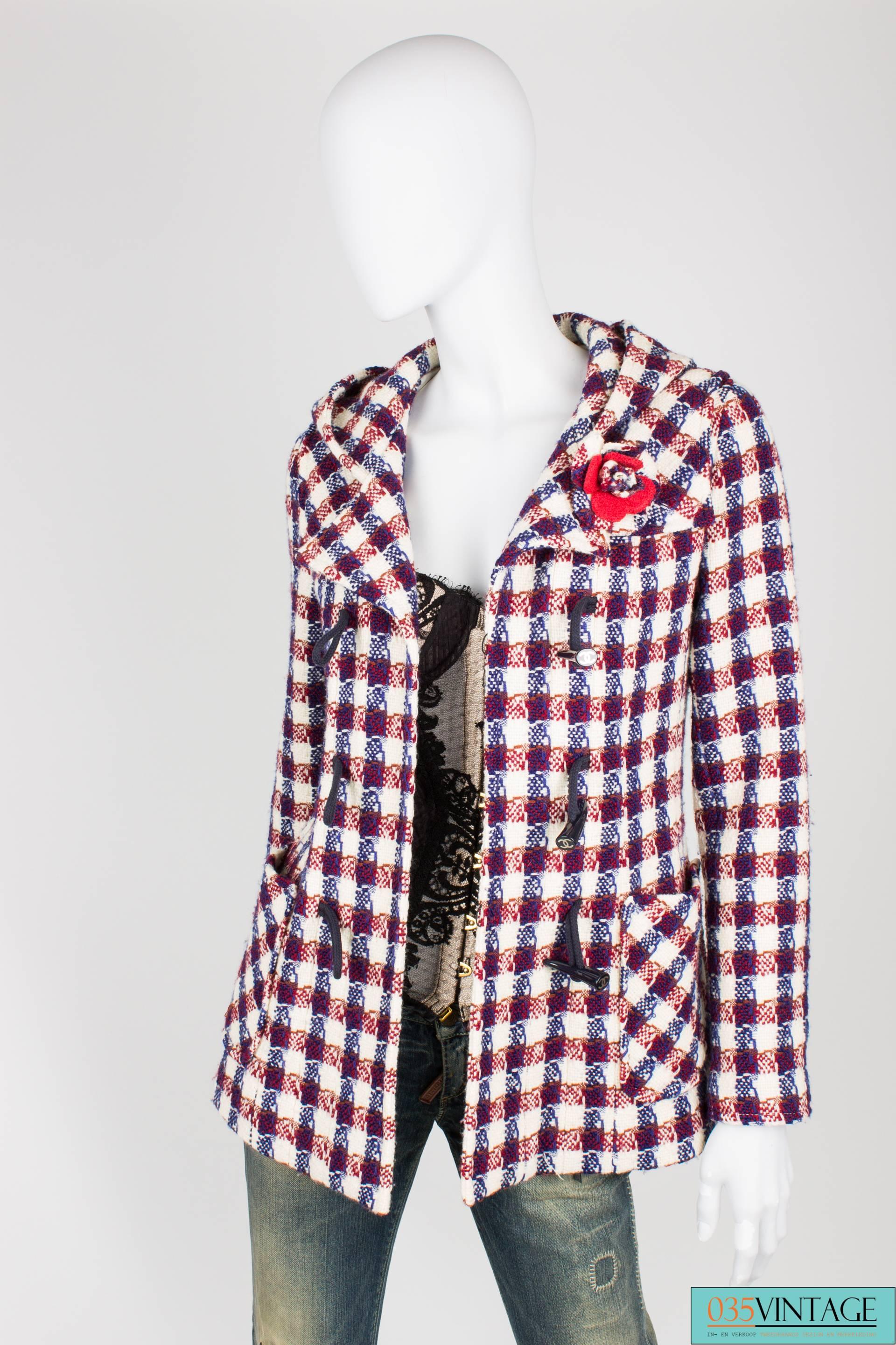 Chanel Checkered Jacket - red/white/blue In Good Condition For Sale In Baarn, NL