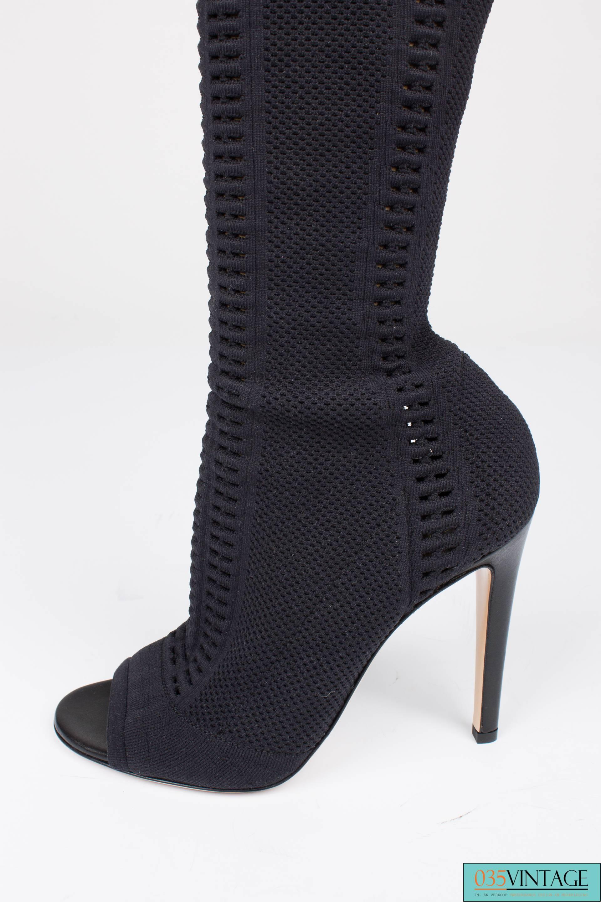 Gianvito Rossi Heeled Knit Thigh-high Boots - black 2016 In New Condition In Baarn, NL