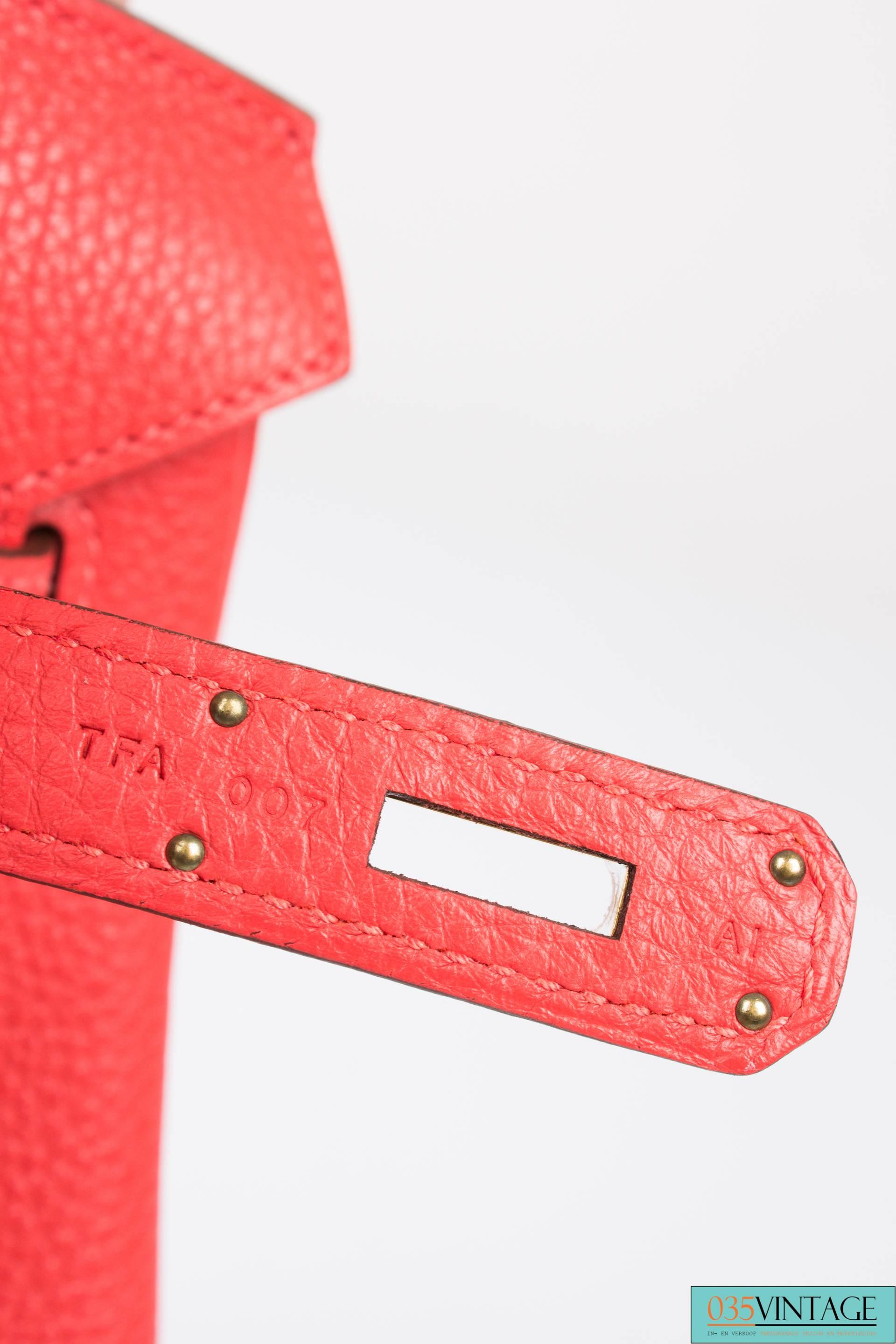 Pink Hermès Birkin Bag 35 Taurillon Clemence Rouge Pivoine - goldtone hardware