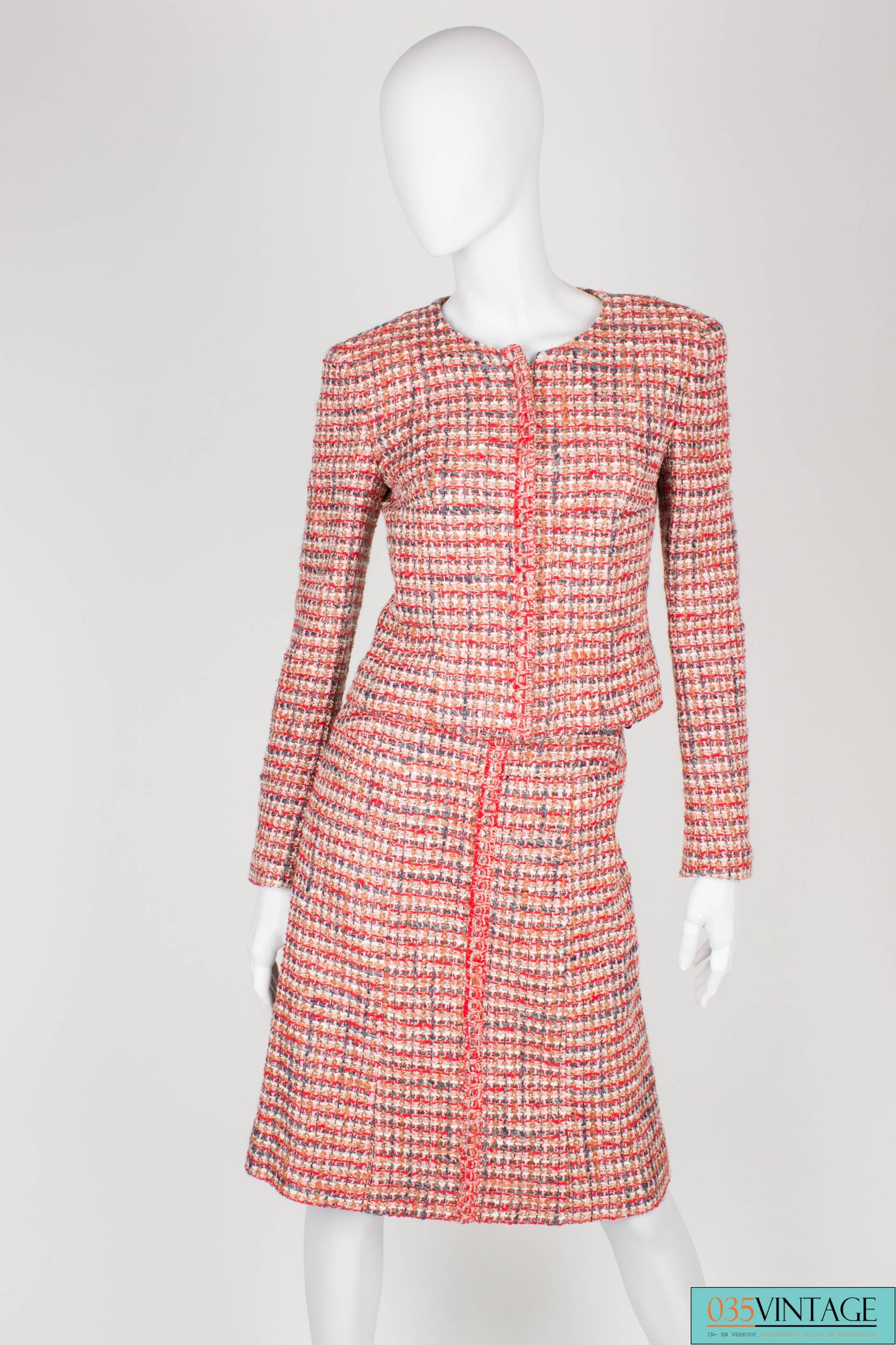 Brown Chanel 3-pcs Suit Jacket, Skirt & Top - red/gray/pink/white 2003