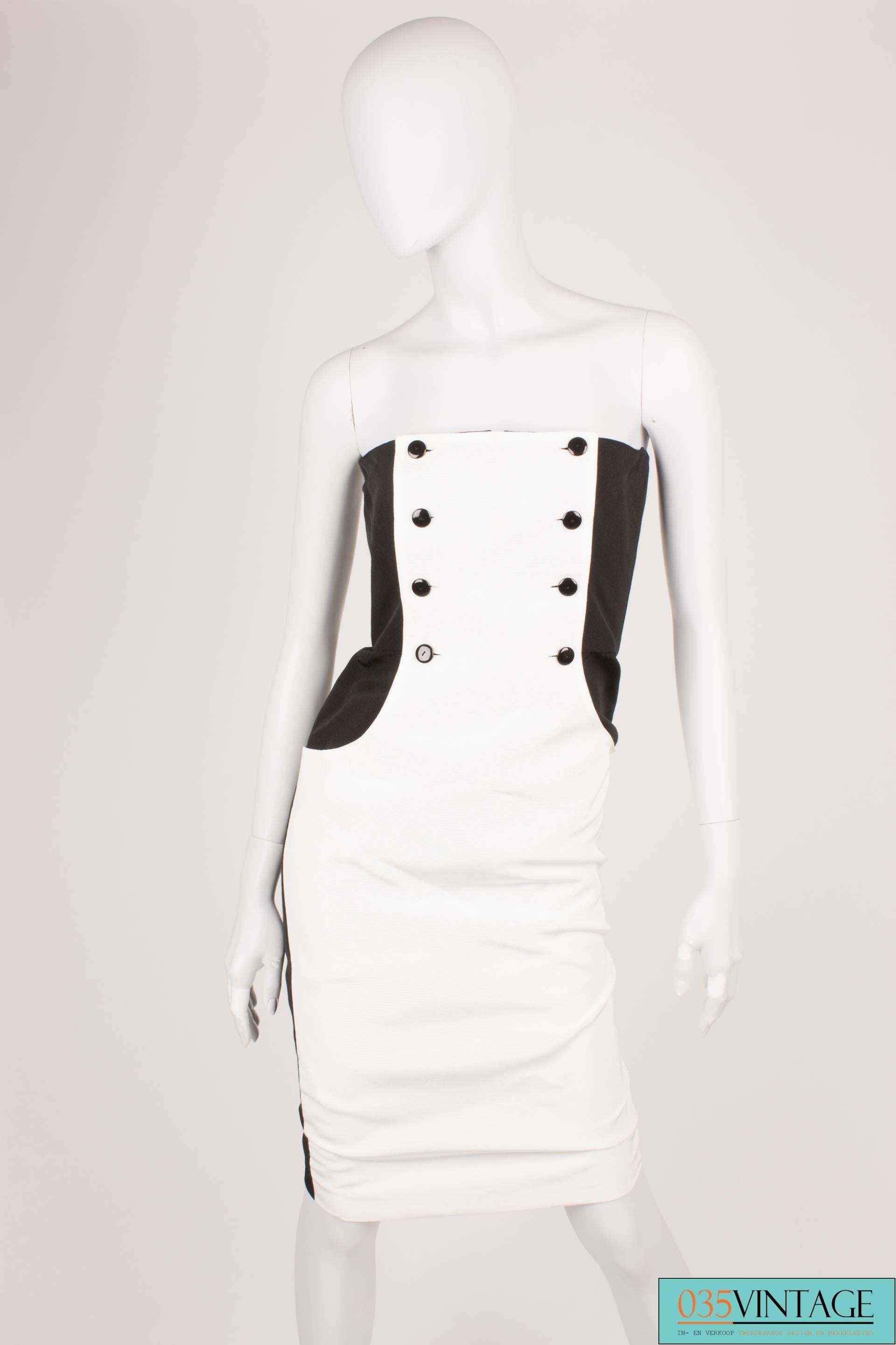 Gray Lanvin Strapless Dress Vintage - black & white 80's  For Sale