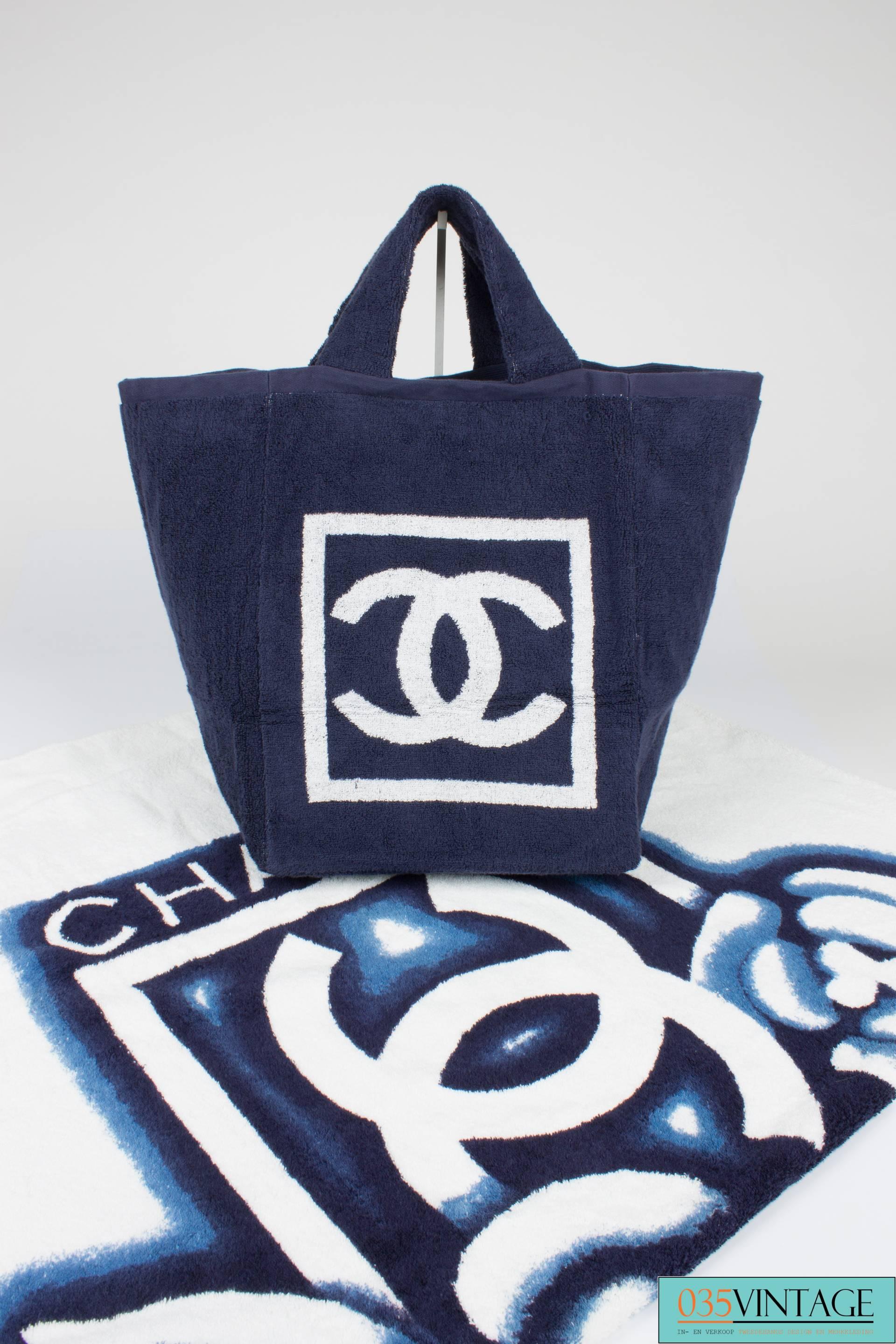 Purple Chanel Beach Bag and Towel - navy blue/white terry cloth