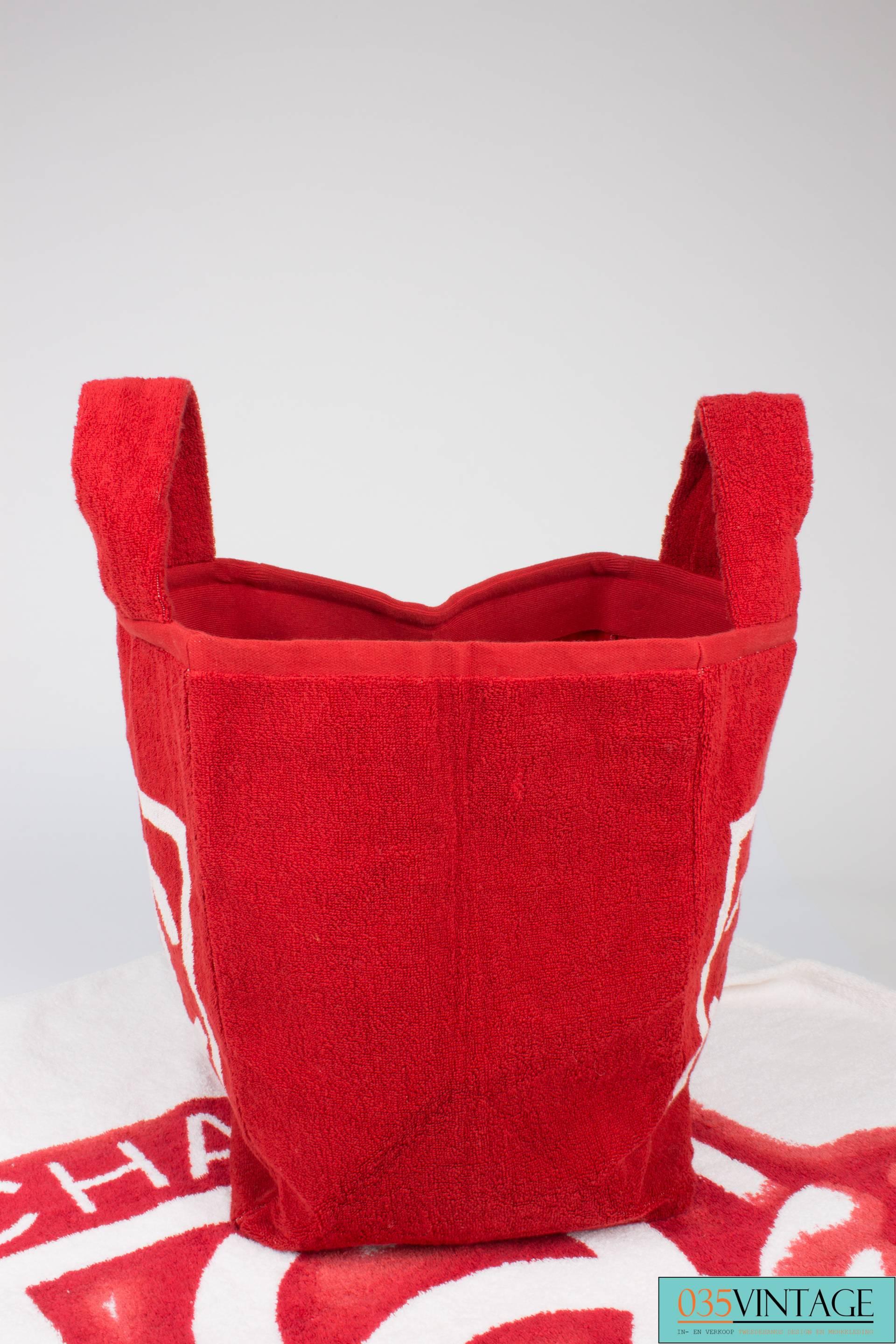 Red Chanel Beach Bag and Towel - red/white terry cloth