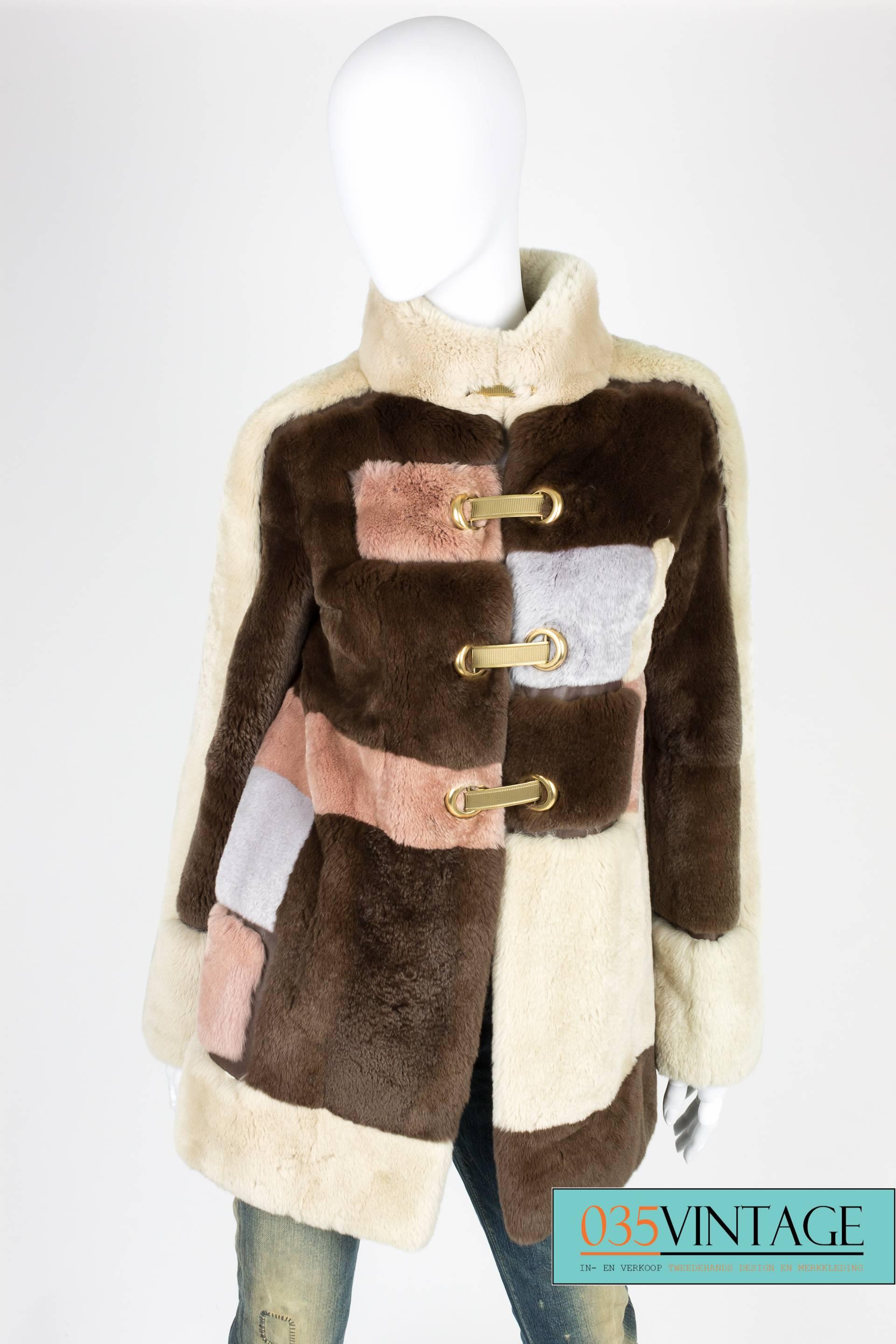 Emilio Pucci Rabbit Fur Coat - brown/beige/gray/pale pink  In Excellent Condition In Baarn, NL