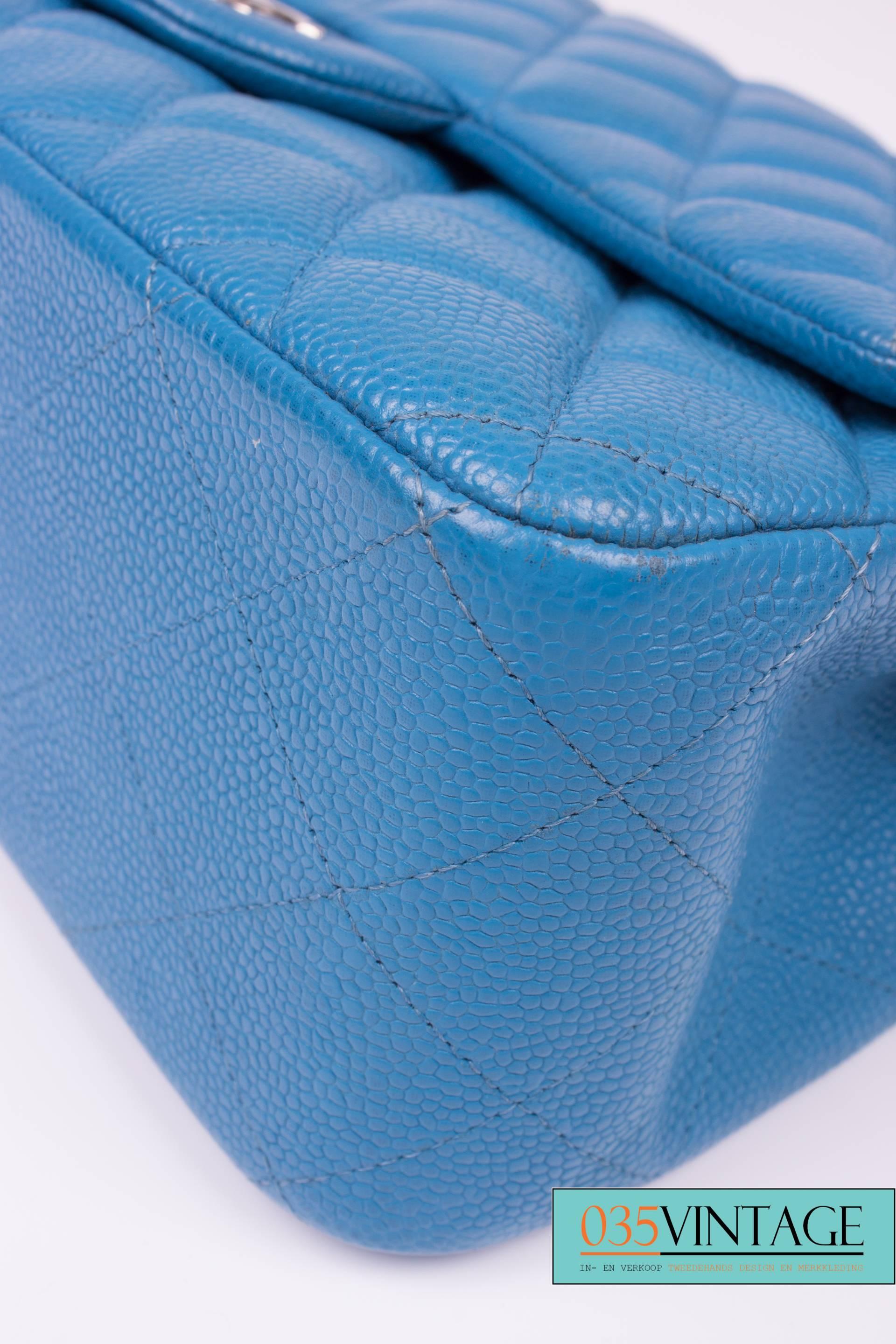 Chanel 2.55 Timeless Jumbo Double Flap Bag - blue caviar leather  In Good Condition In Baarn, NL