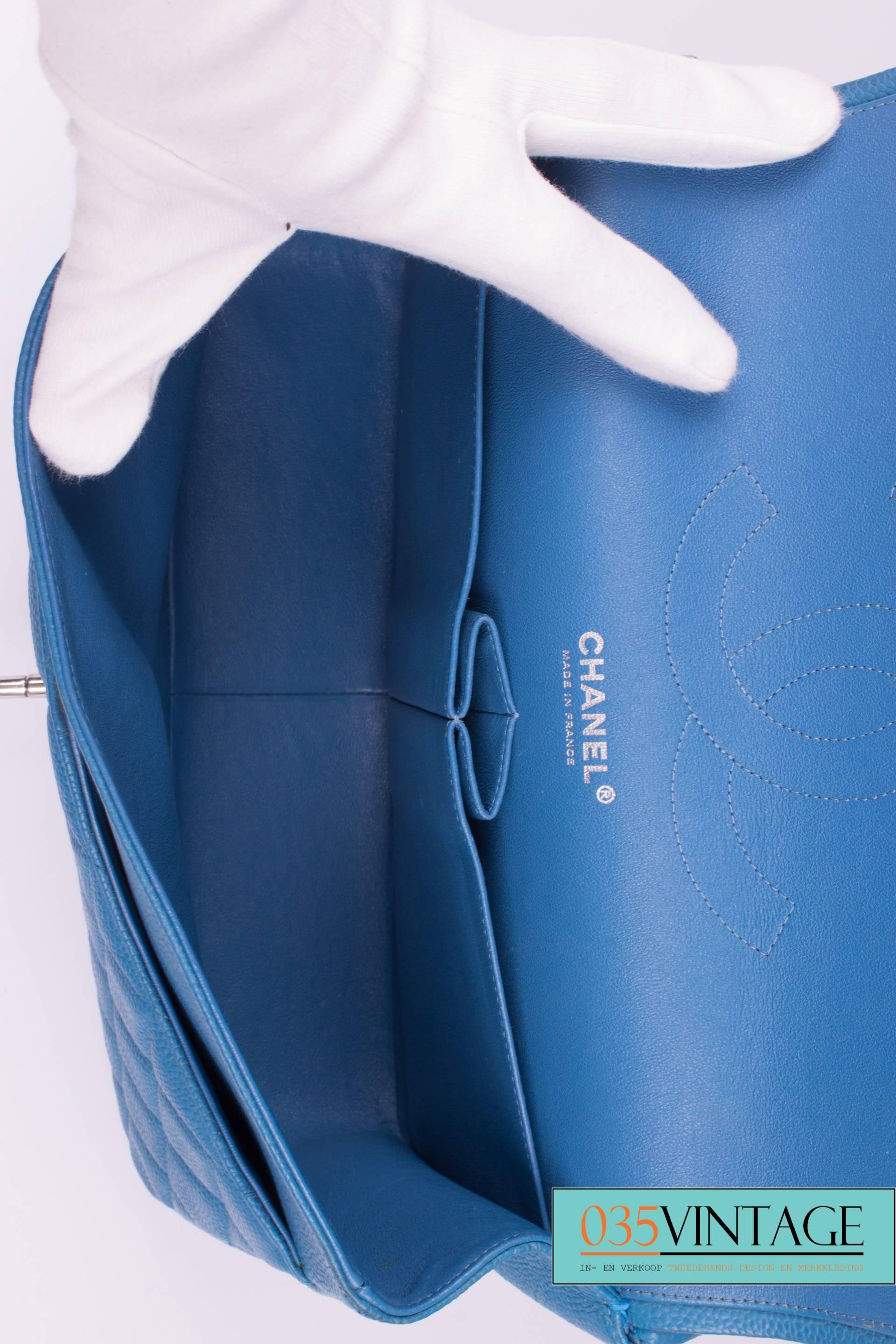 Women's Chanel 2.55 Timeless Jumbo Double Flap Bag - blue caviar leather 