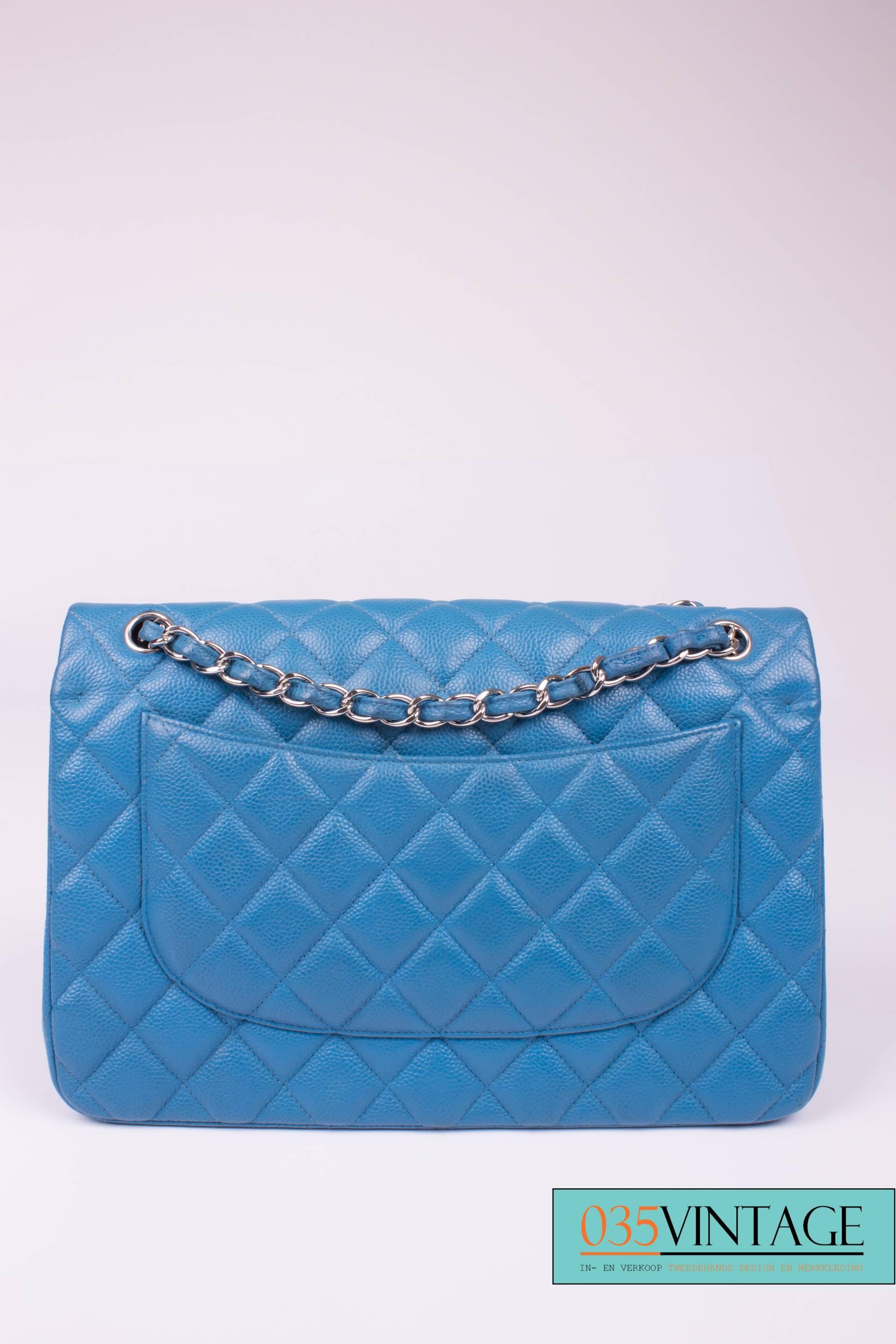 Chanel 2.55 Timeless Jumbo Double Flap Bag - blue caviar leather  1