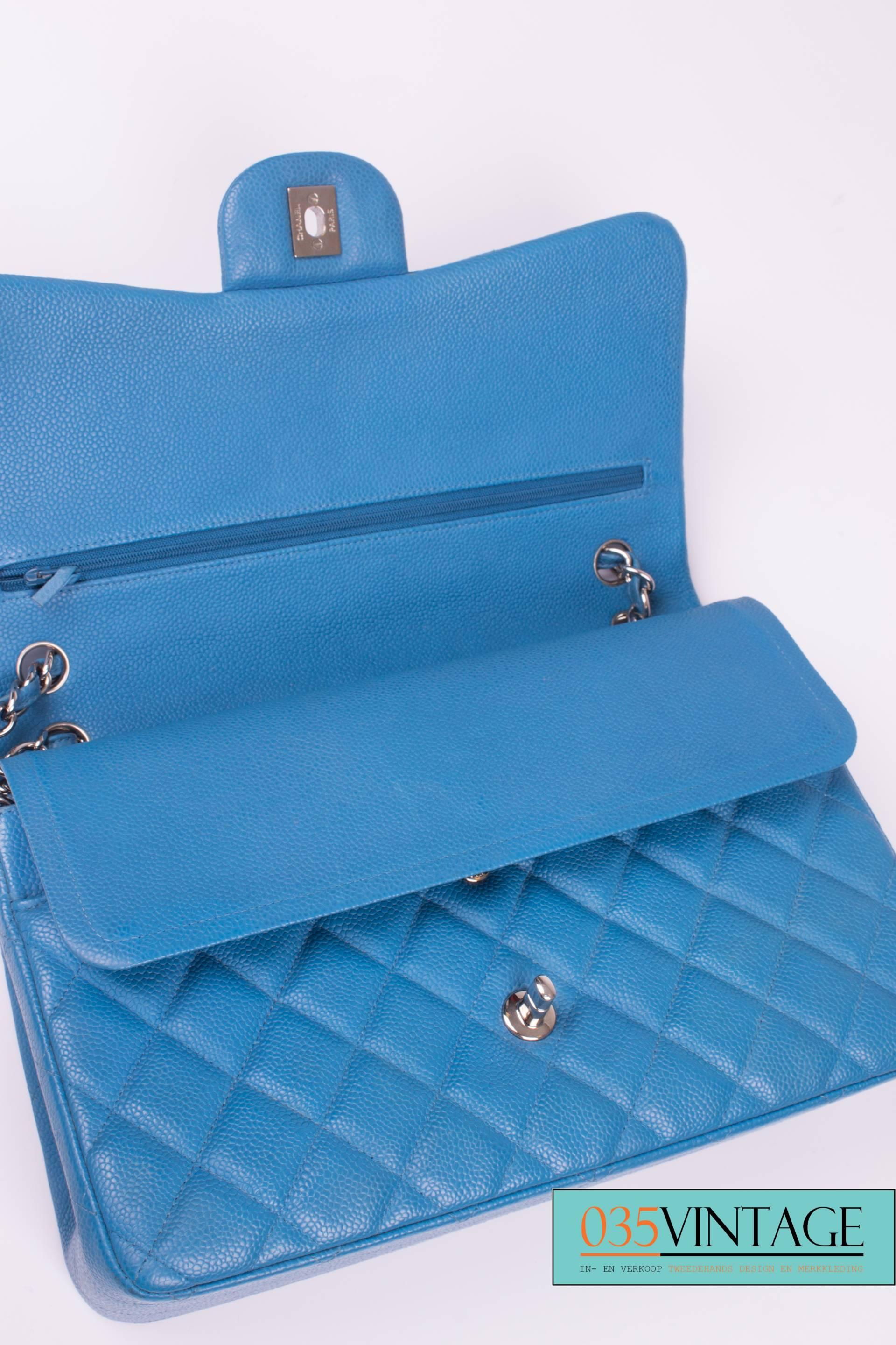 Chanel 2.55 Timeless Jumbo Double Flap Bag - blue caviar leather  2