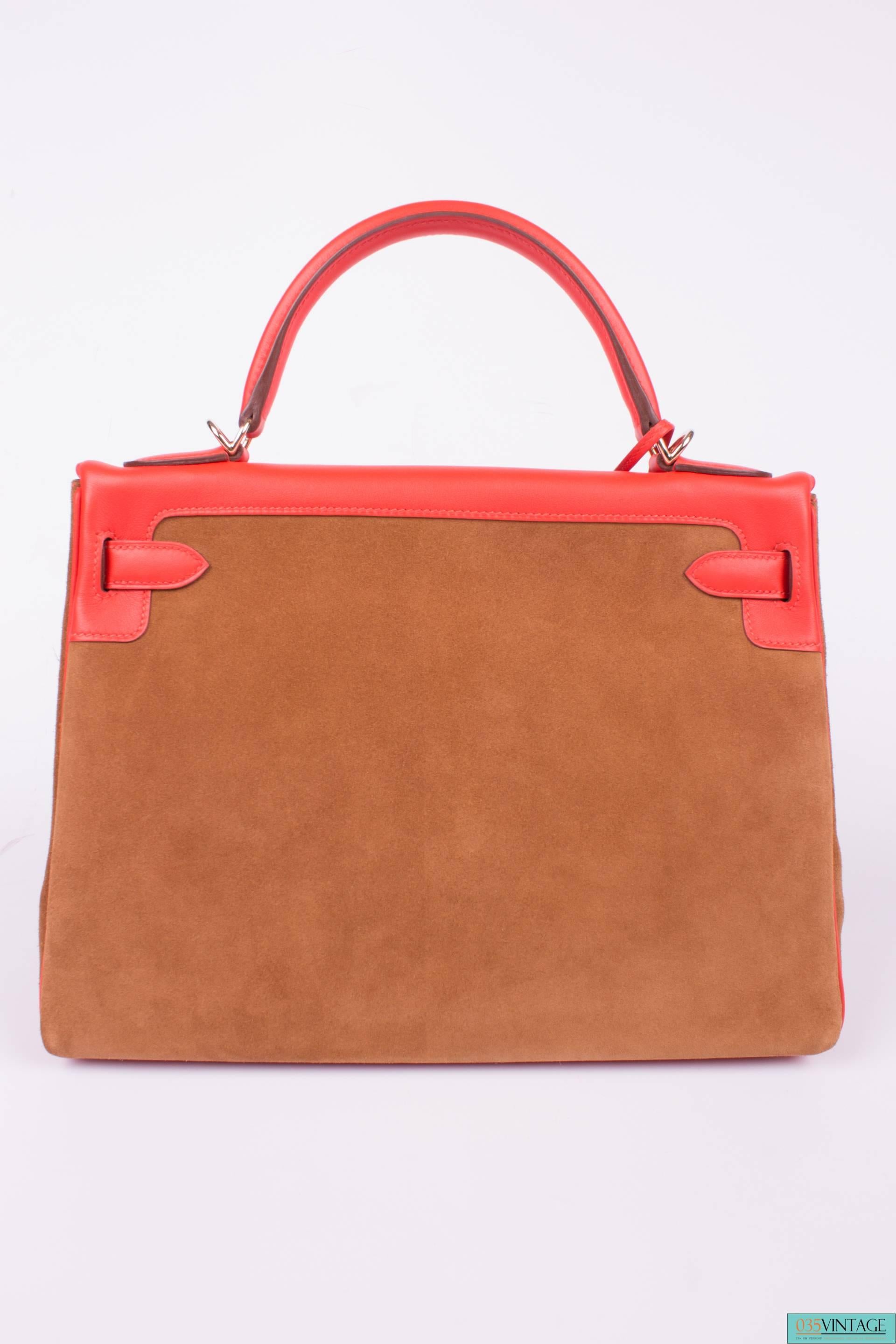 Brown Hermes Kelly 32 Grizzly Bag Very Limited Edition - brown/orange 