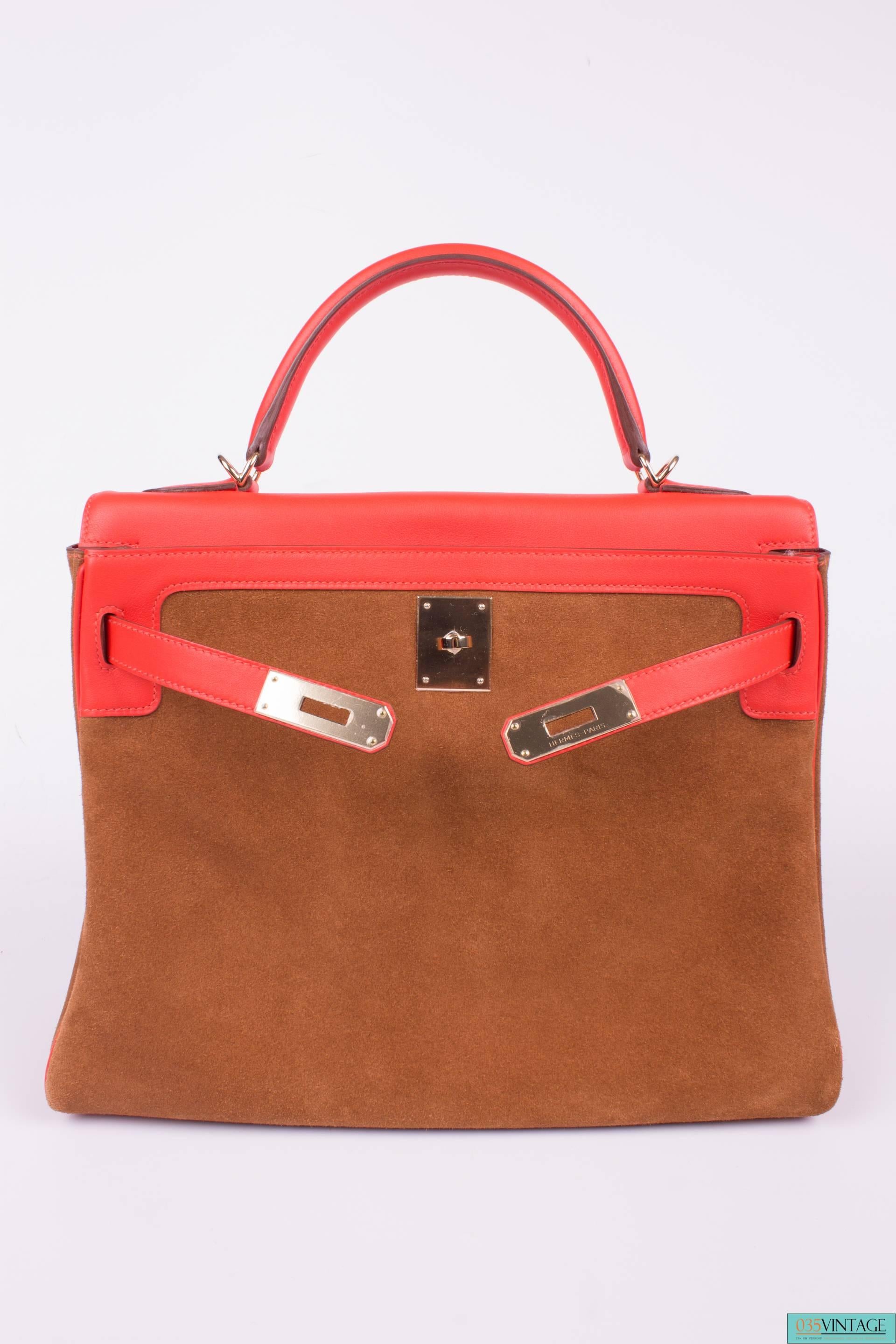 Hermes Kelly 32 Grizzly Bag Very Limited Edition - brown/orange  1