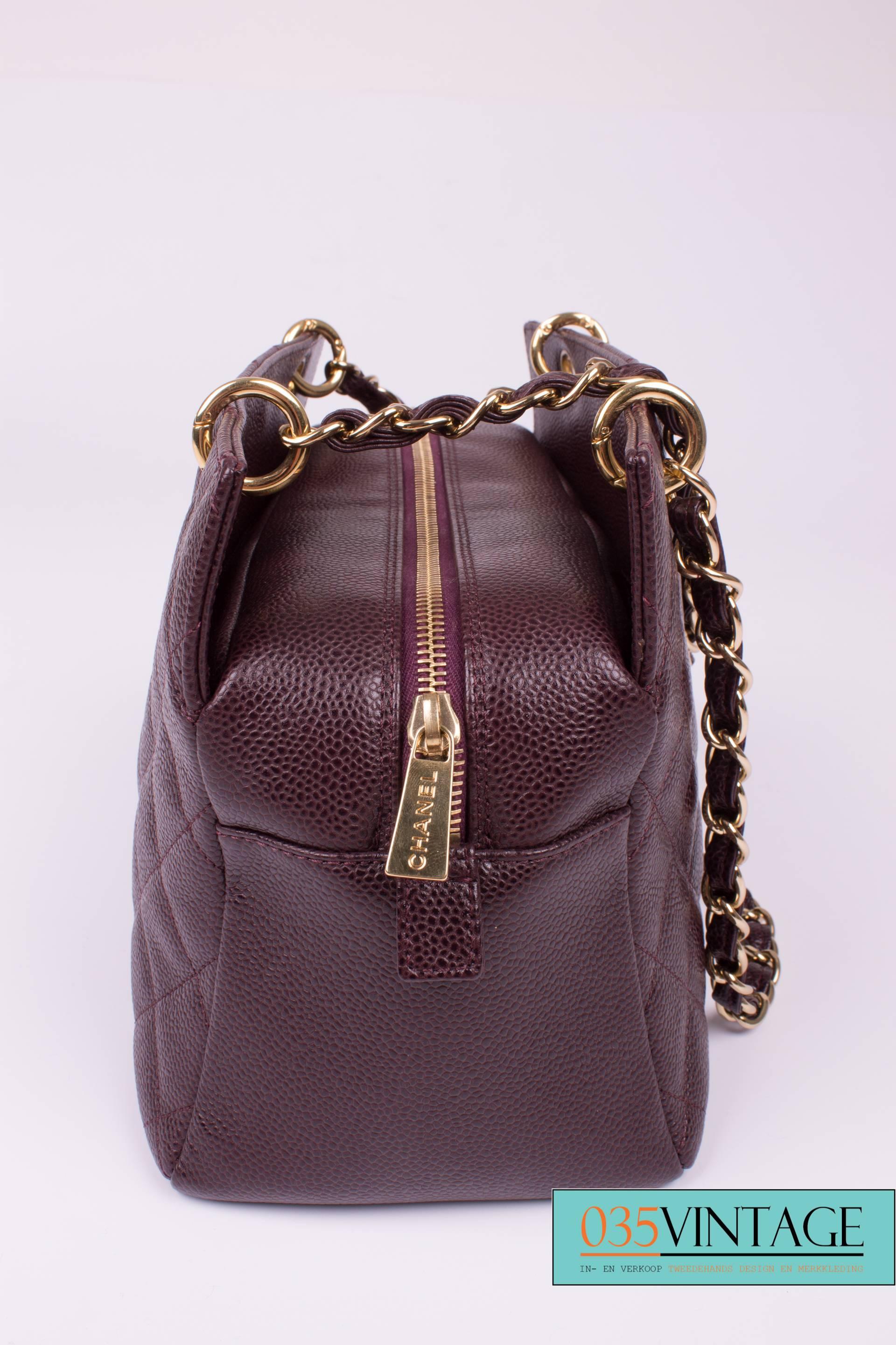 Black Chanel Quilted Caviar Leather PTT Petite Timeless Tote Bag - bordeaux