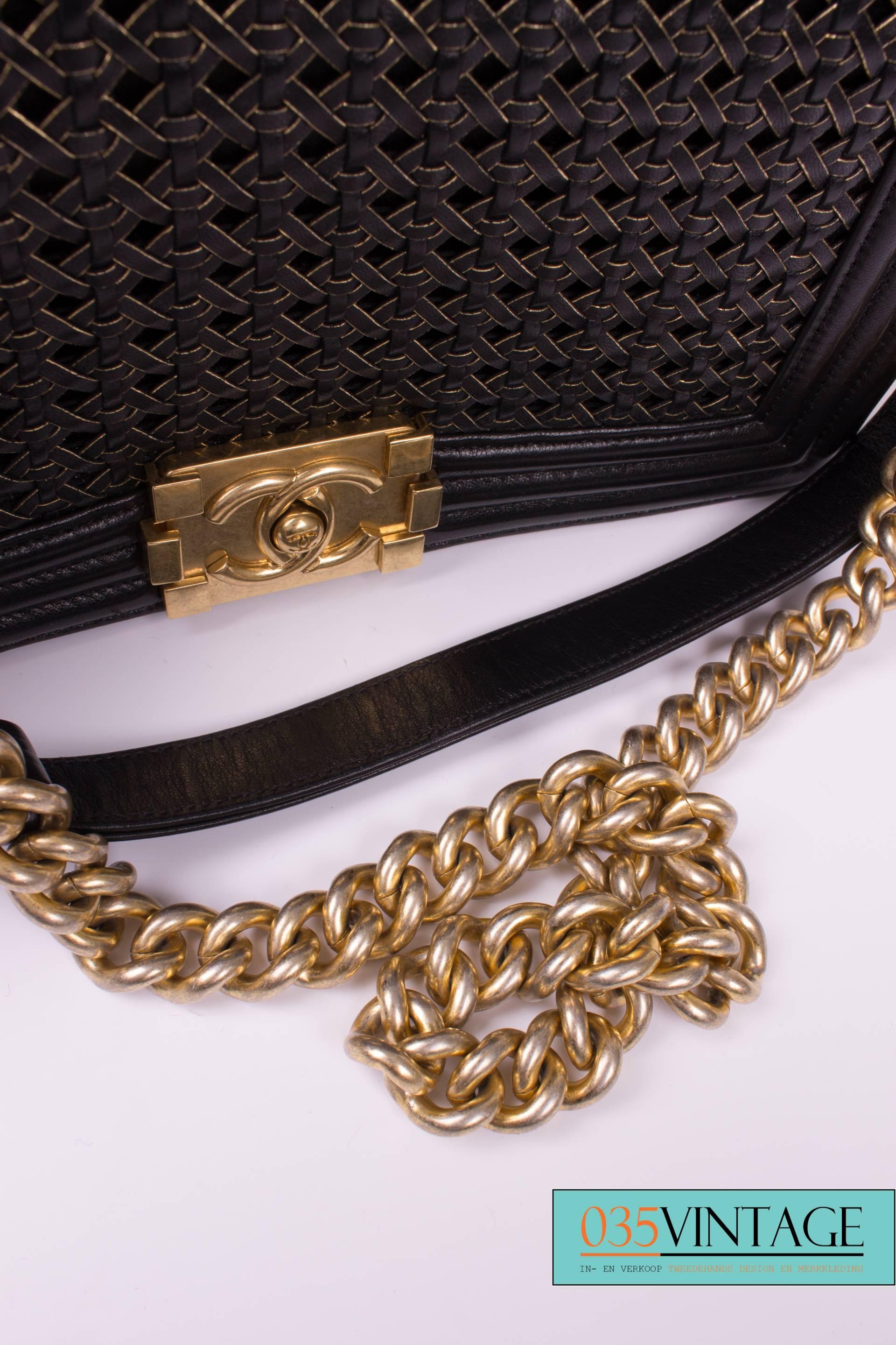 Black Chanel Le Boy Bag Woven Limited Edition Spring 2014 - black/gold 