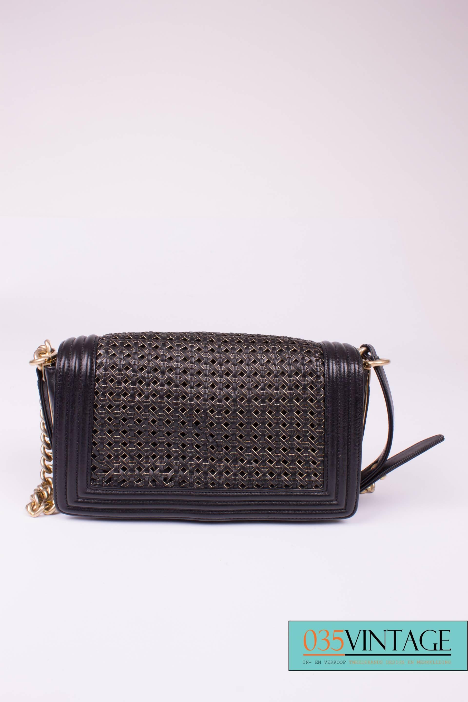 Women's Chanel Le Boy Bag Woven Limited Edition Spring 2014 - black/gold 