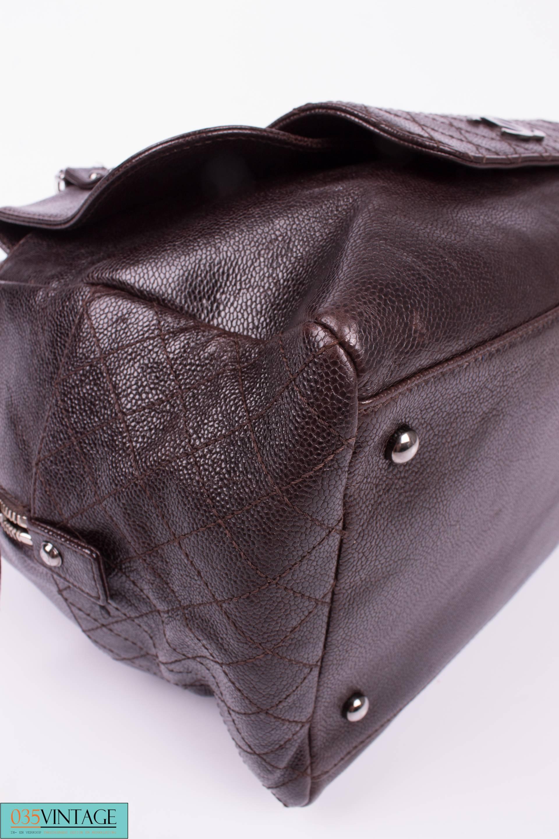 Men's Chanel Top Zip Bag Caviar Leather - dark brown 